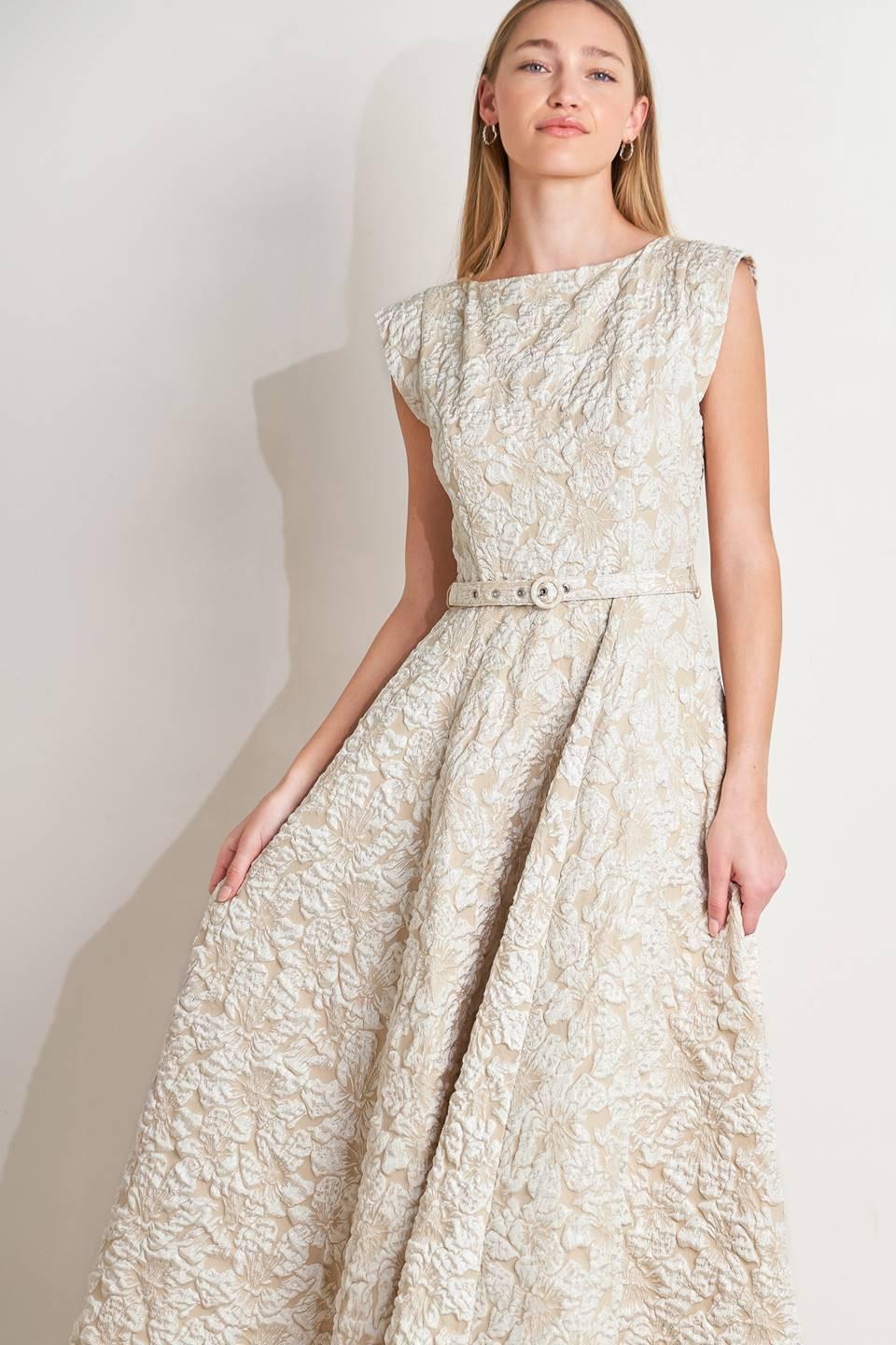 Flying Tomato - Statement In Ivory Woven Midi Dress