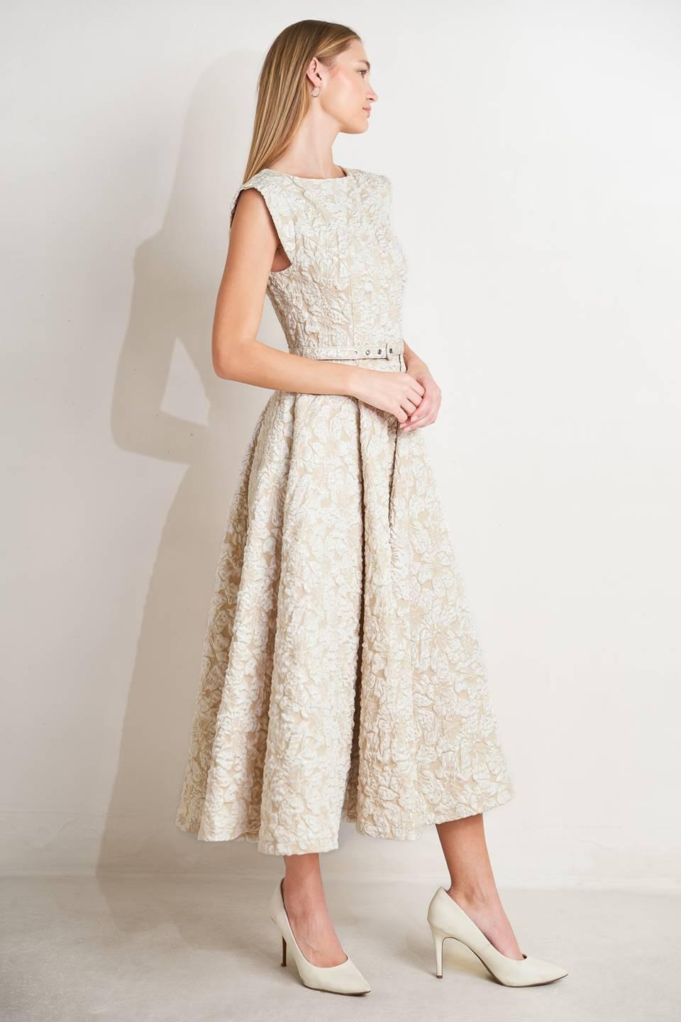 Flying Tomato - Statement In Ivory Woven Midi Dress