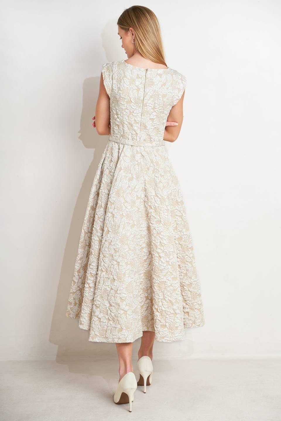 Flying Tomato - Statement In Ivory Woven Midi Dress