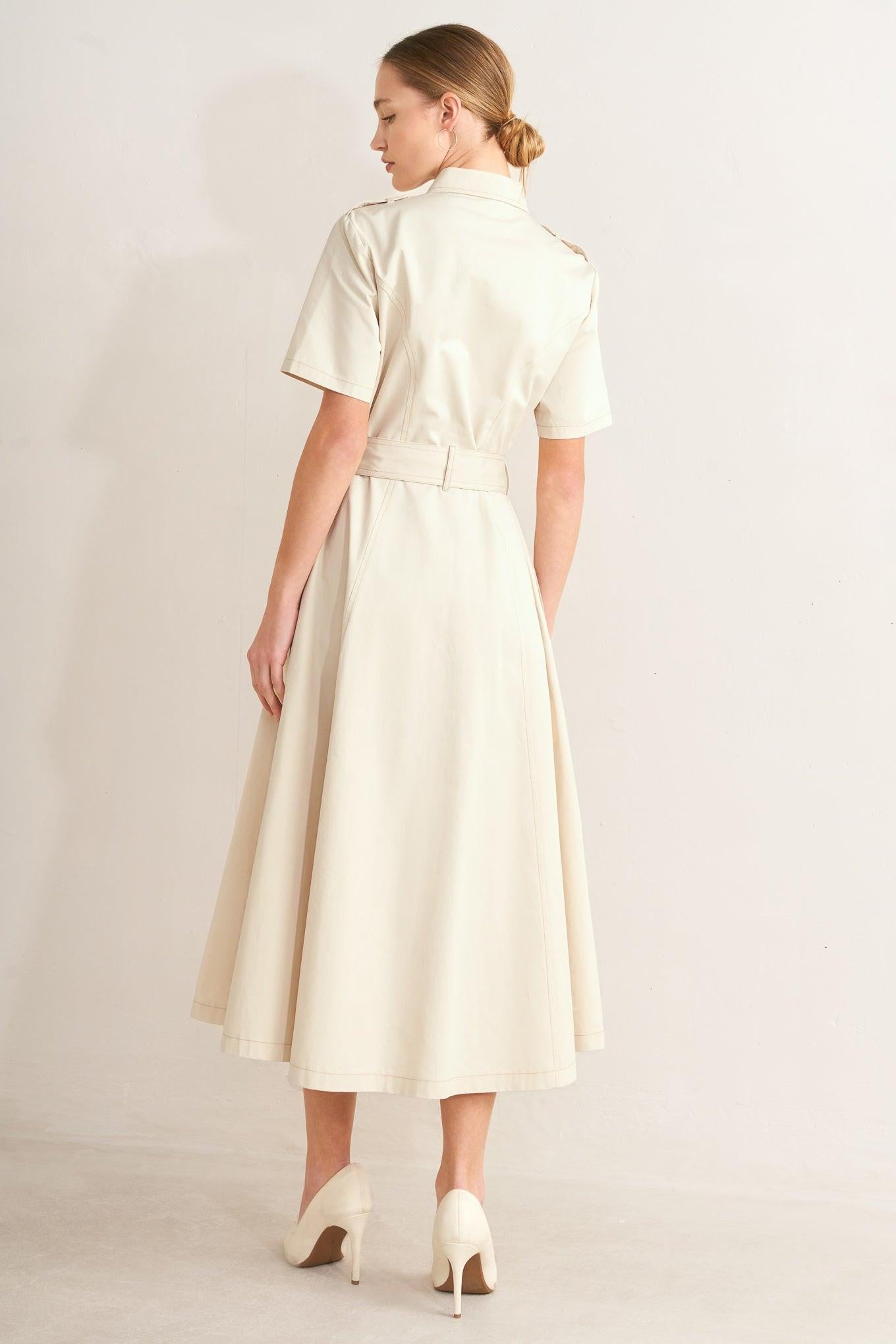 Flying Tomato - Sandstone Grace Woven Midi Shirt Dress