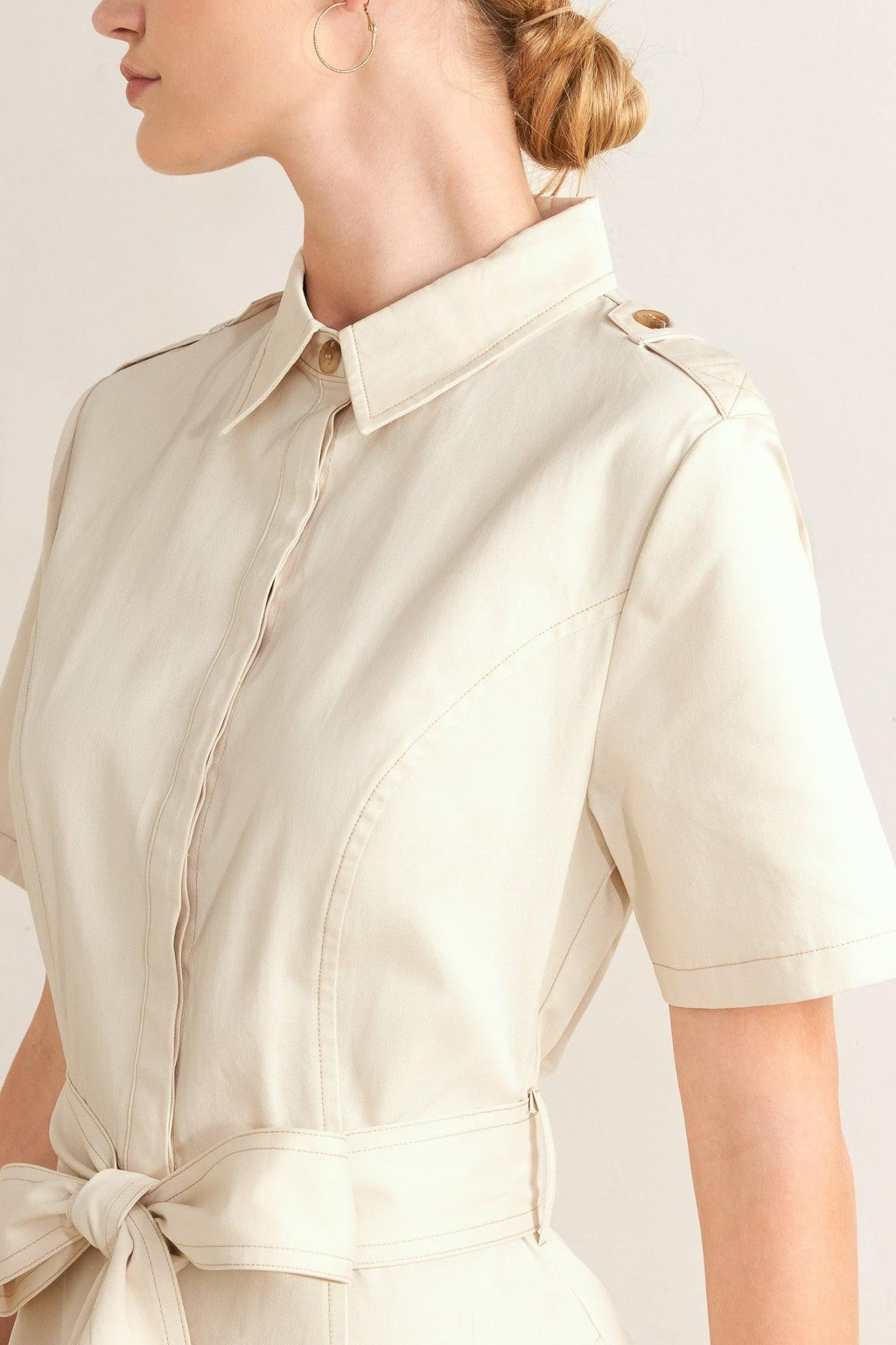 Flying Tomato - Sandstone Grace Woven Midi Shirt Dress