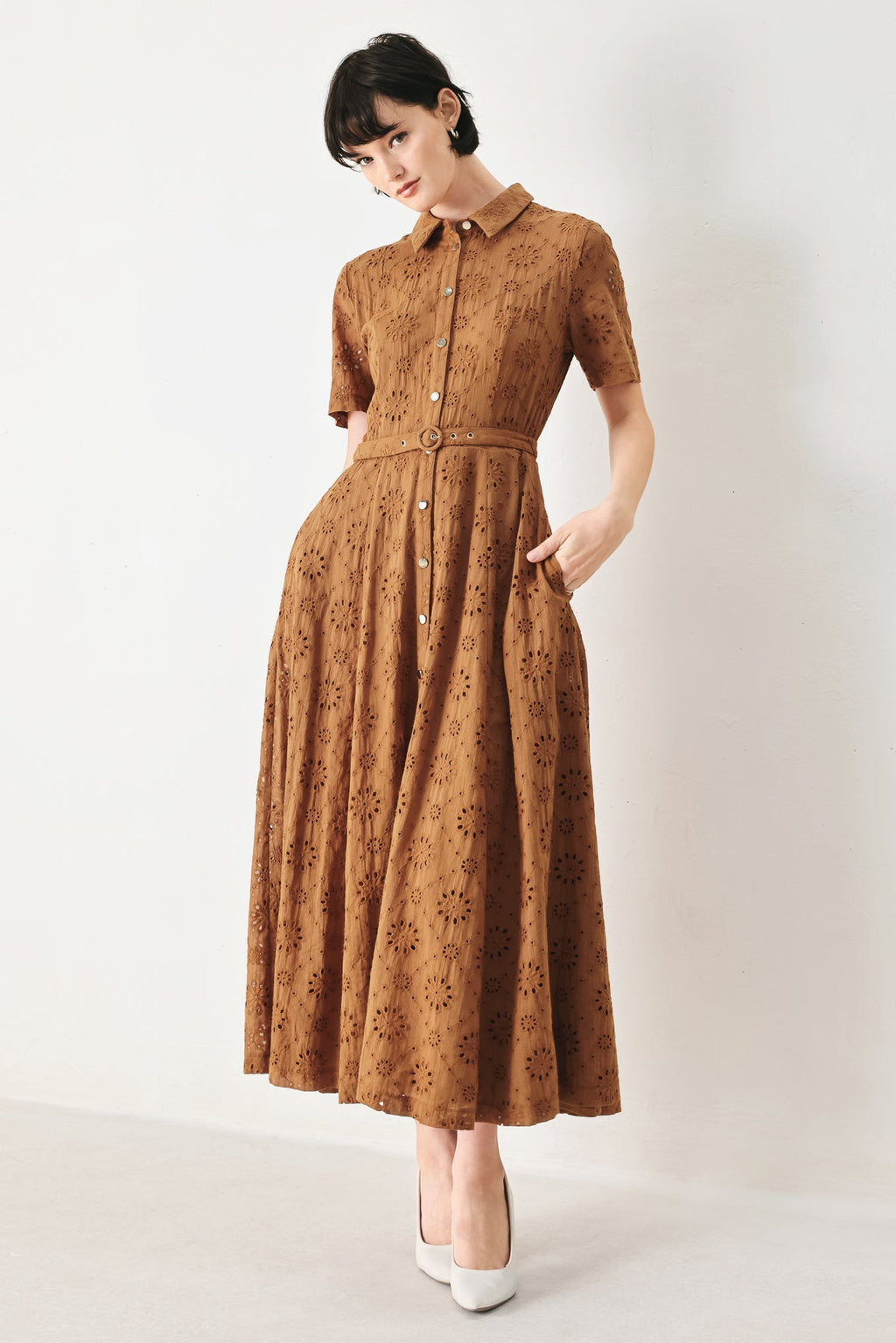 Timeless Love Woven Eyelet Midi Dress