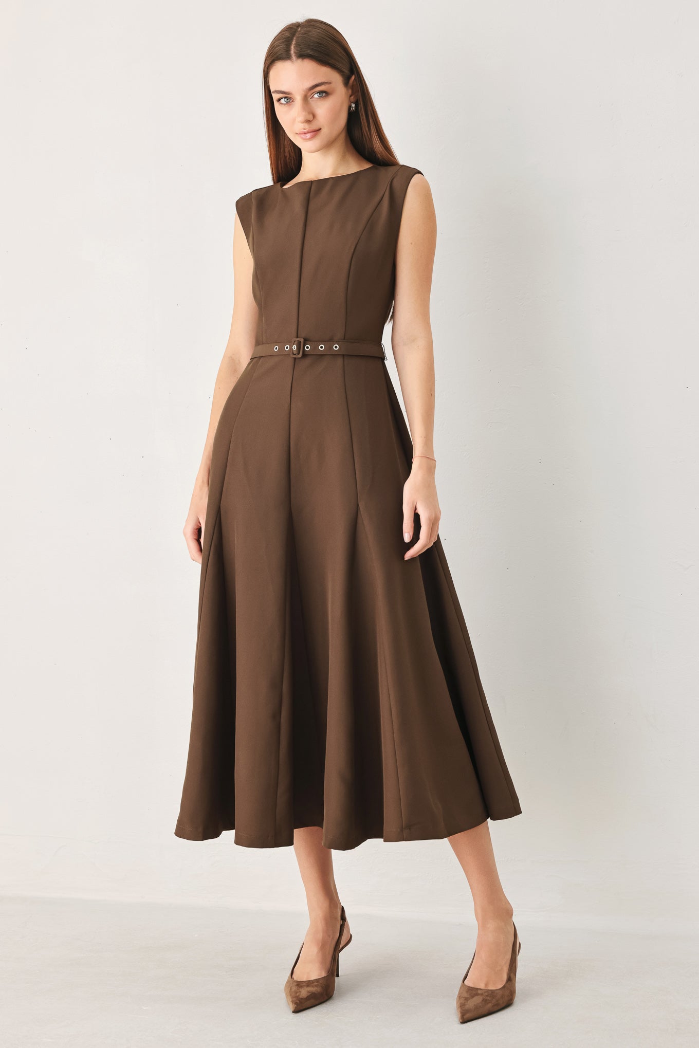 Flying Tomato Hazelnut Ballet Woven Midi Dress