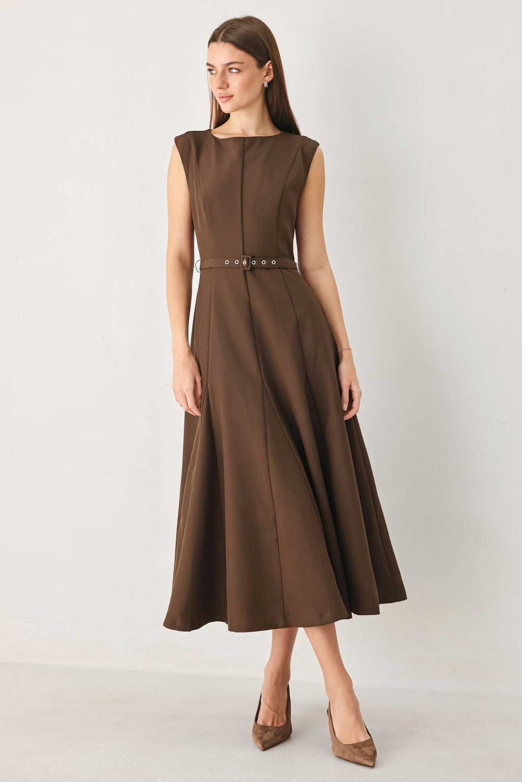 Flying Tomato Hazelnut Ballet Woven Midi Dress