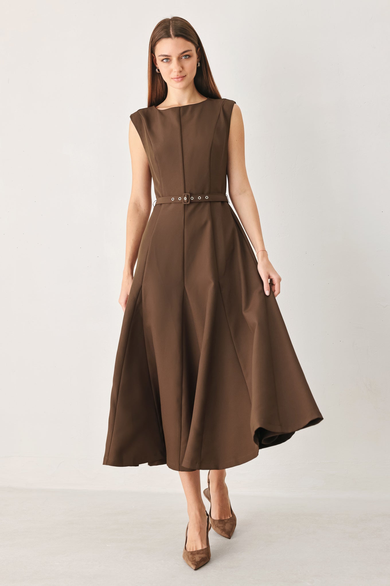Flying Tomato Hazelnut Ballet Woven Midi Dress