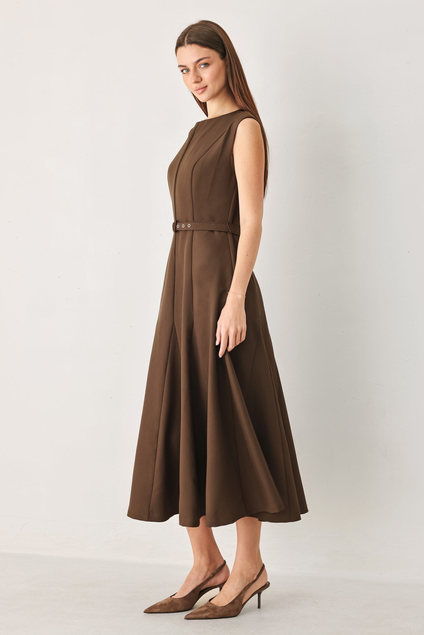 Flying Tomato Hazelnut Ballet Woven Midi Dress