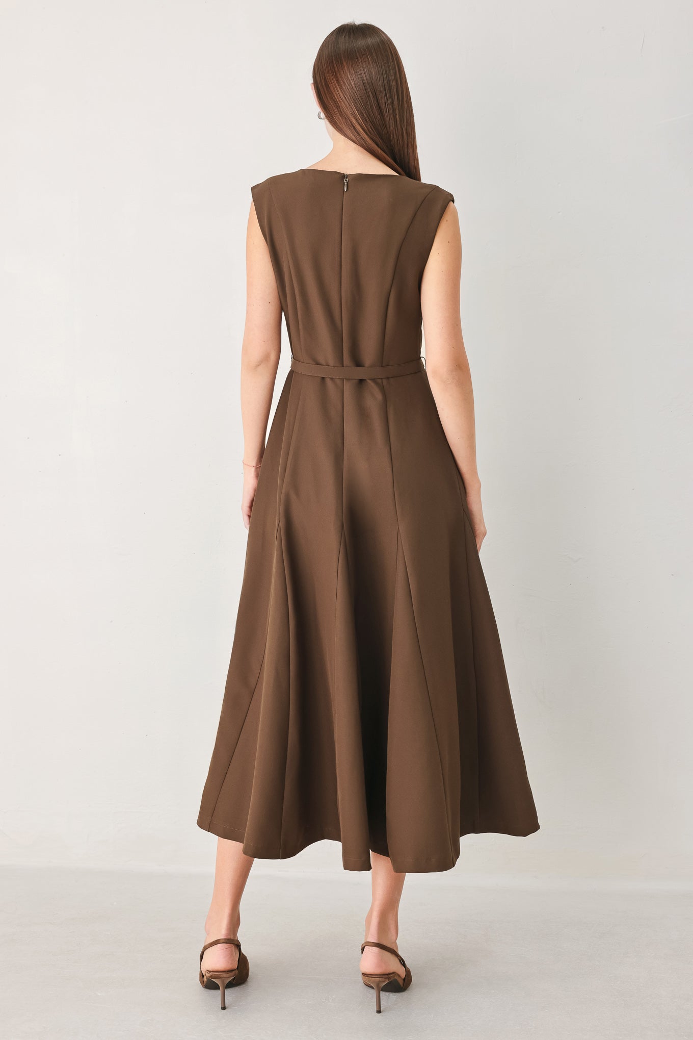 Flying Tomato Hazelnut Ballet Woven Midi Dress