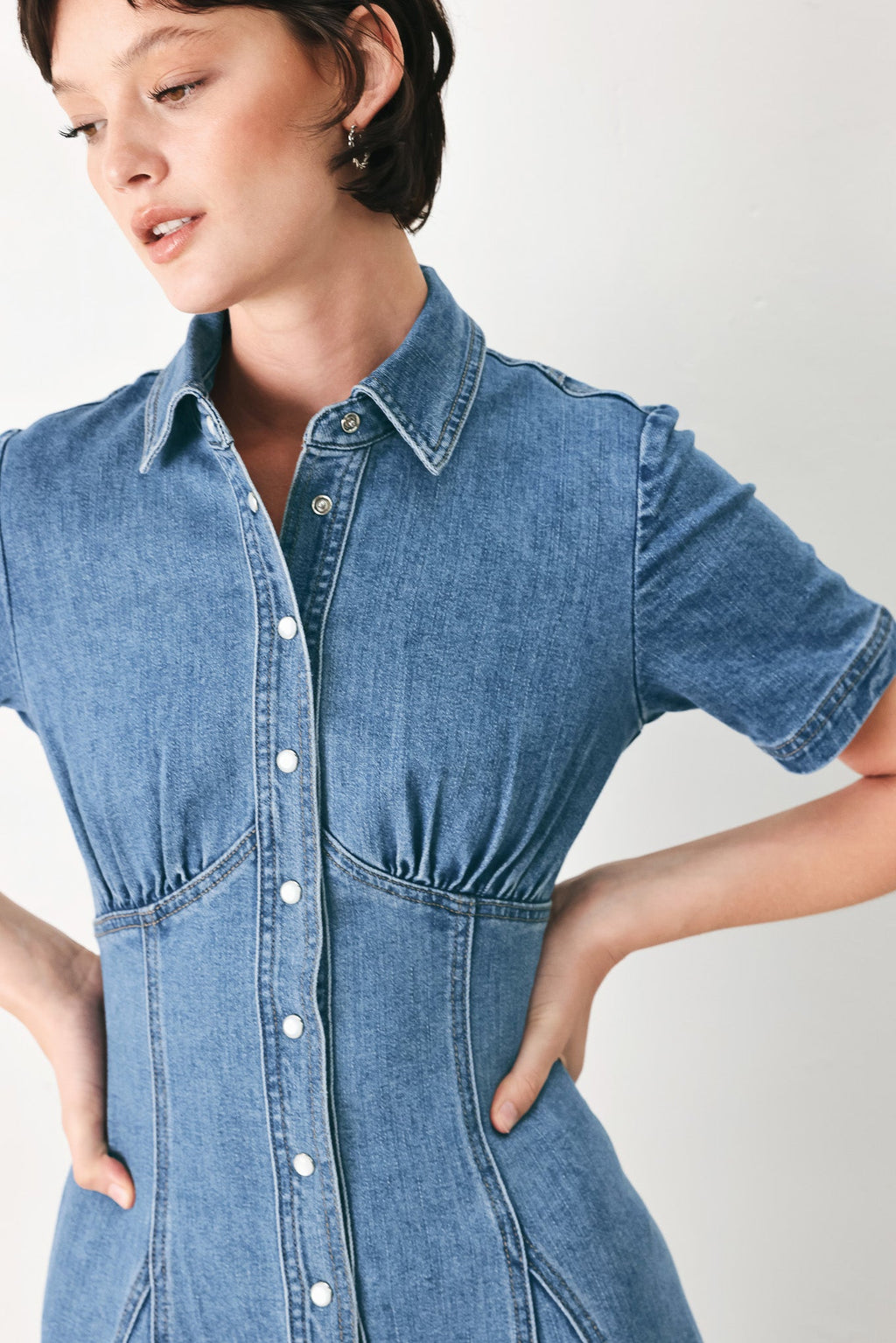 Flying Tomato - Vintage Sky Denim Midi Shirt Dress