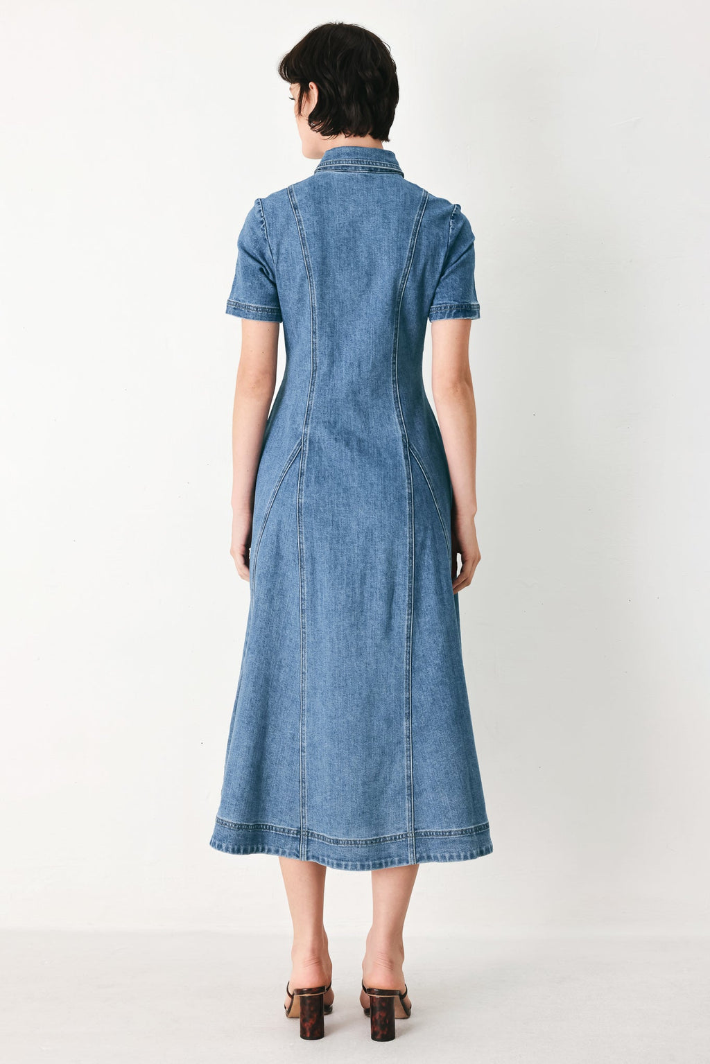 Flying Tomato - Vintage Sky Denim Midi Shirt Dress