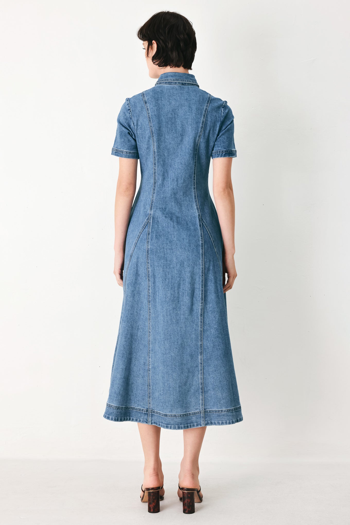 Flying Tomato - Vintage Sky Denim Midi Shirt Dress