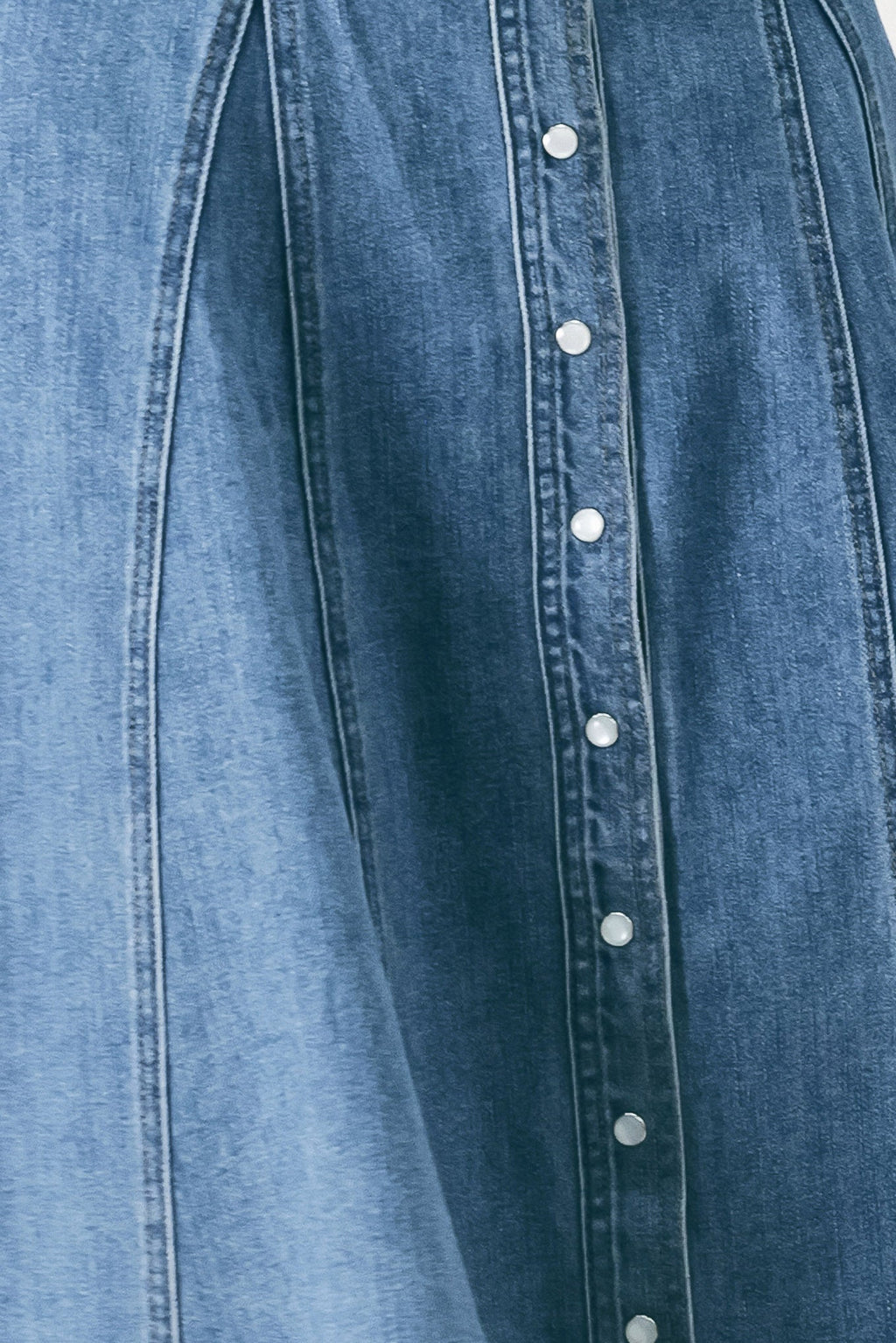 Flying Tomato - Vintage Sky Denim Midi Shirt Dress