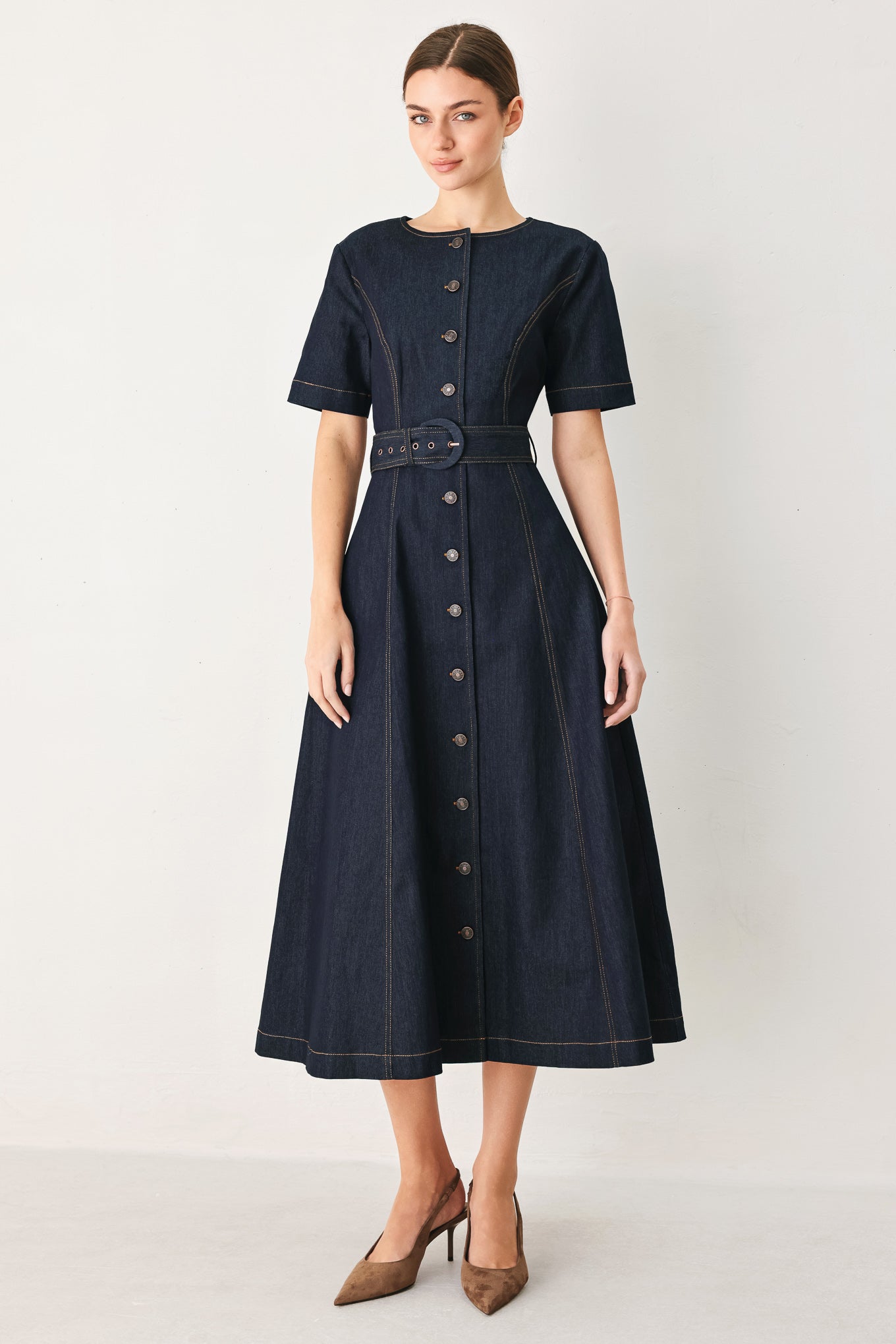 Flying Tomato Romantic Denim Woven Midi Dress