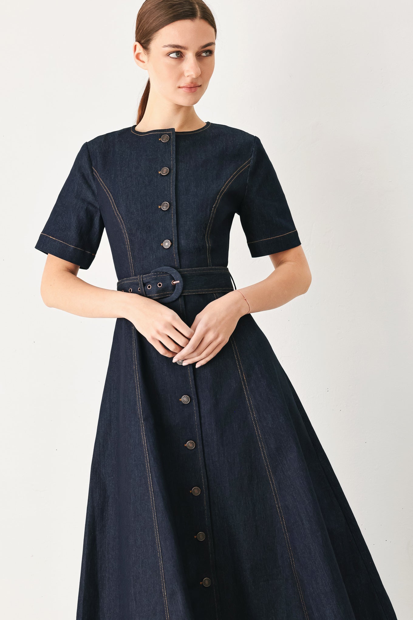 Flying Tomato Romantic Denim Woven Midi Dress