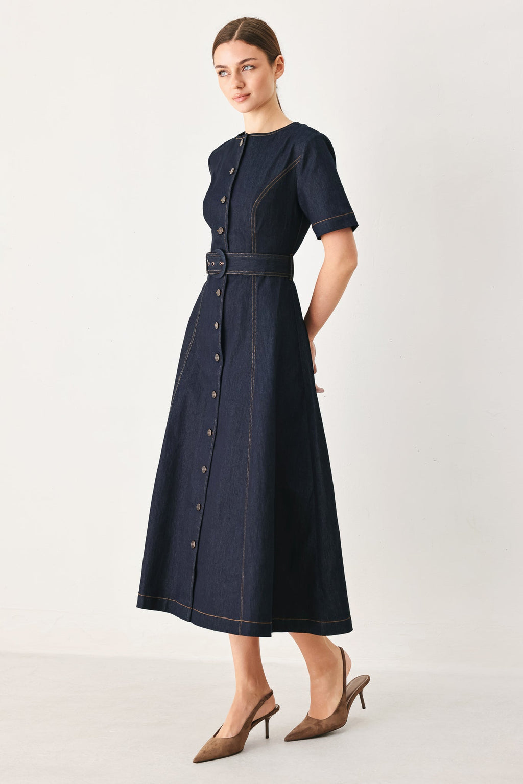 Flying Tomato Romantic Denim Woven Midi Dress