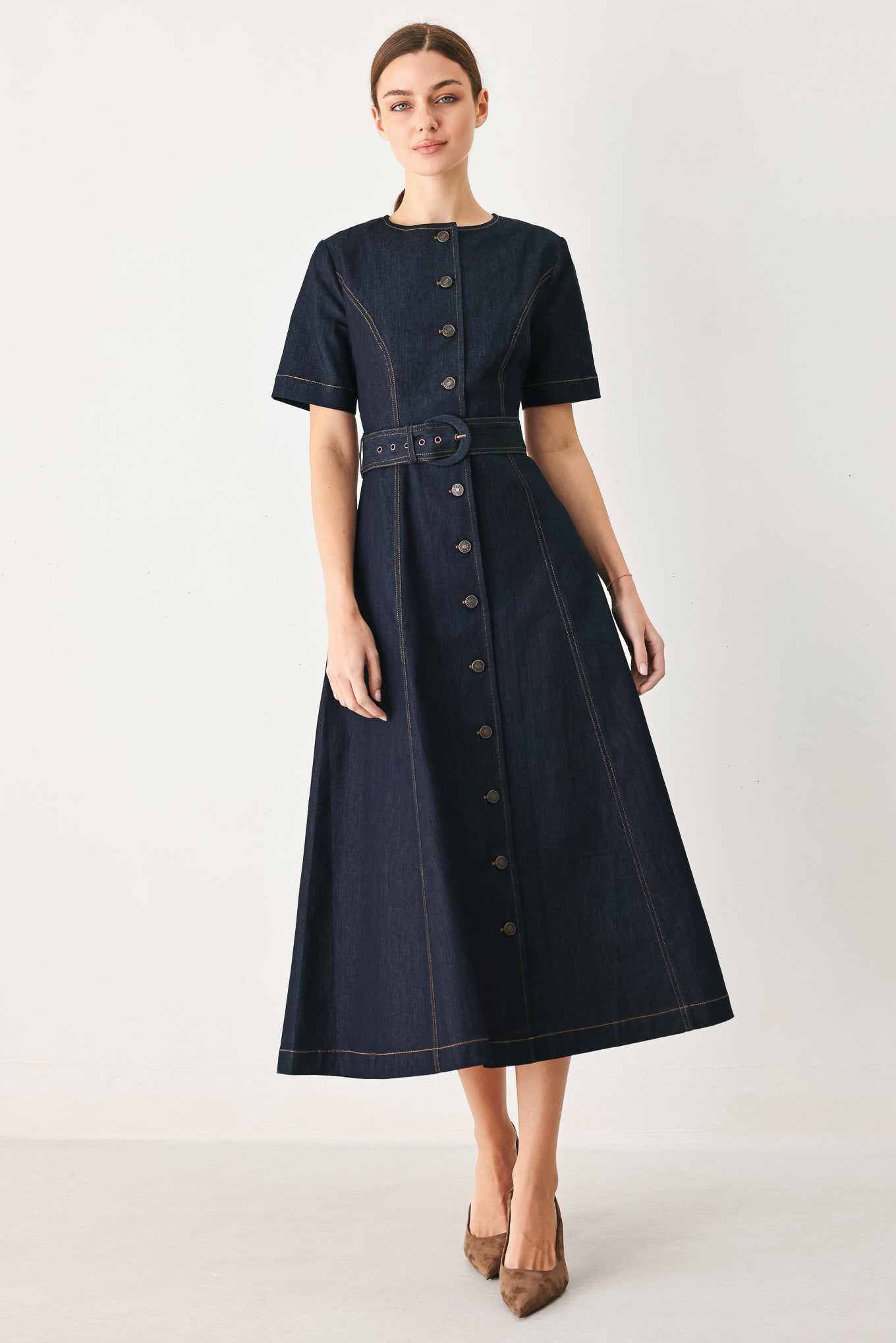 Flying Tomato Romantic Denim Woven Midi Dress
