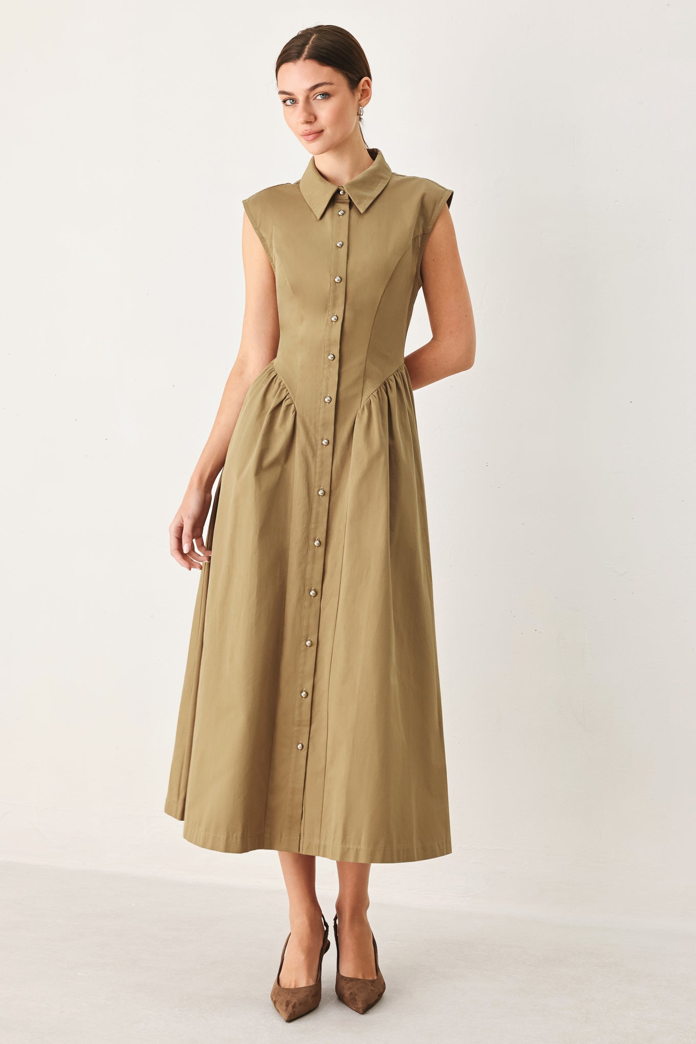 Flying Tomato Mocha Muse Woven Midi Dress