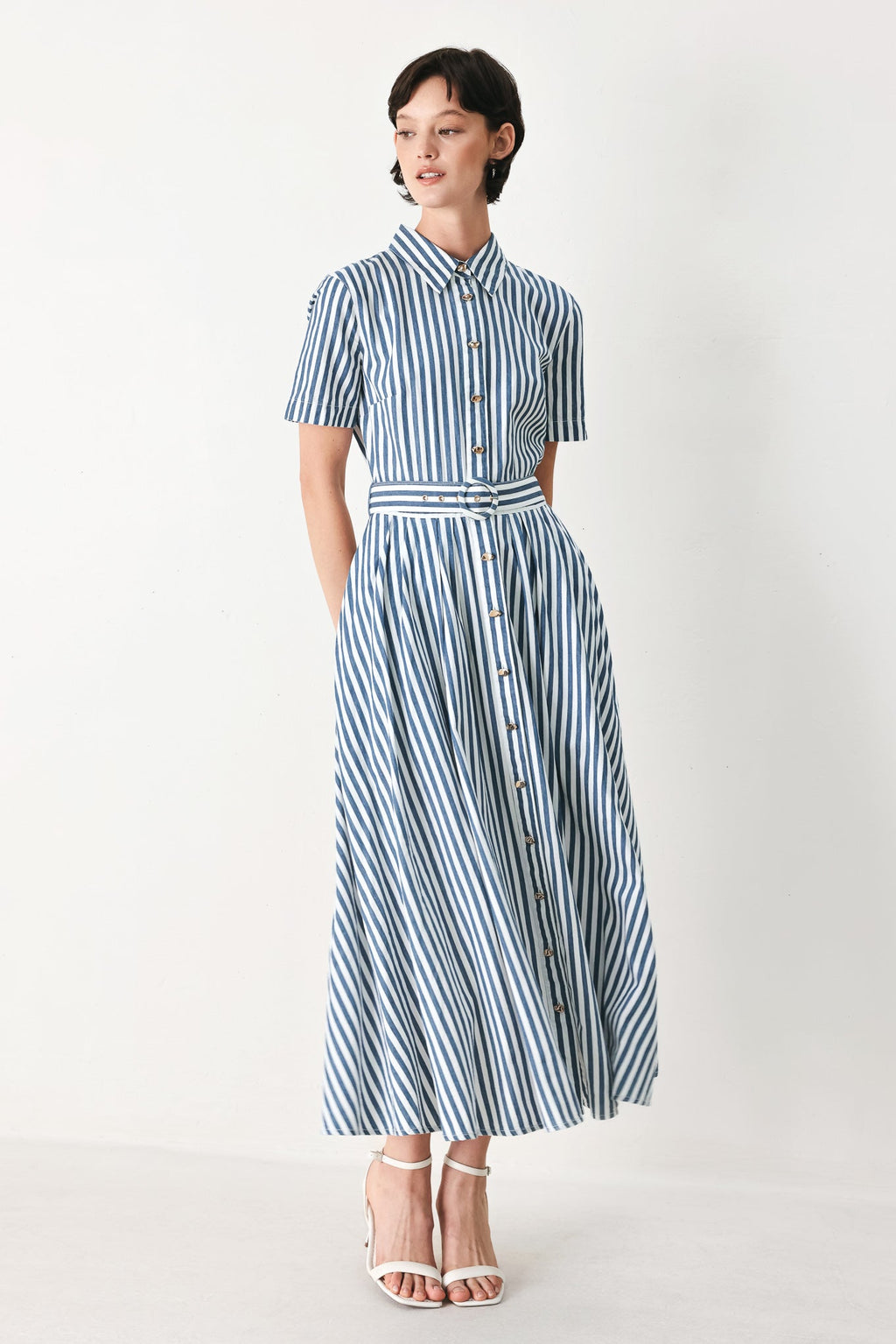 Flying Tomato Coastal Muse Strip Woven Midi Shirt Dress
