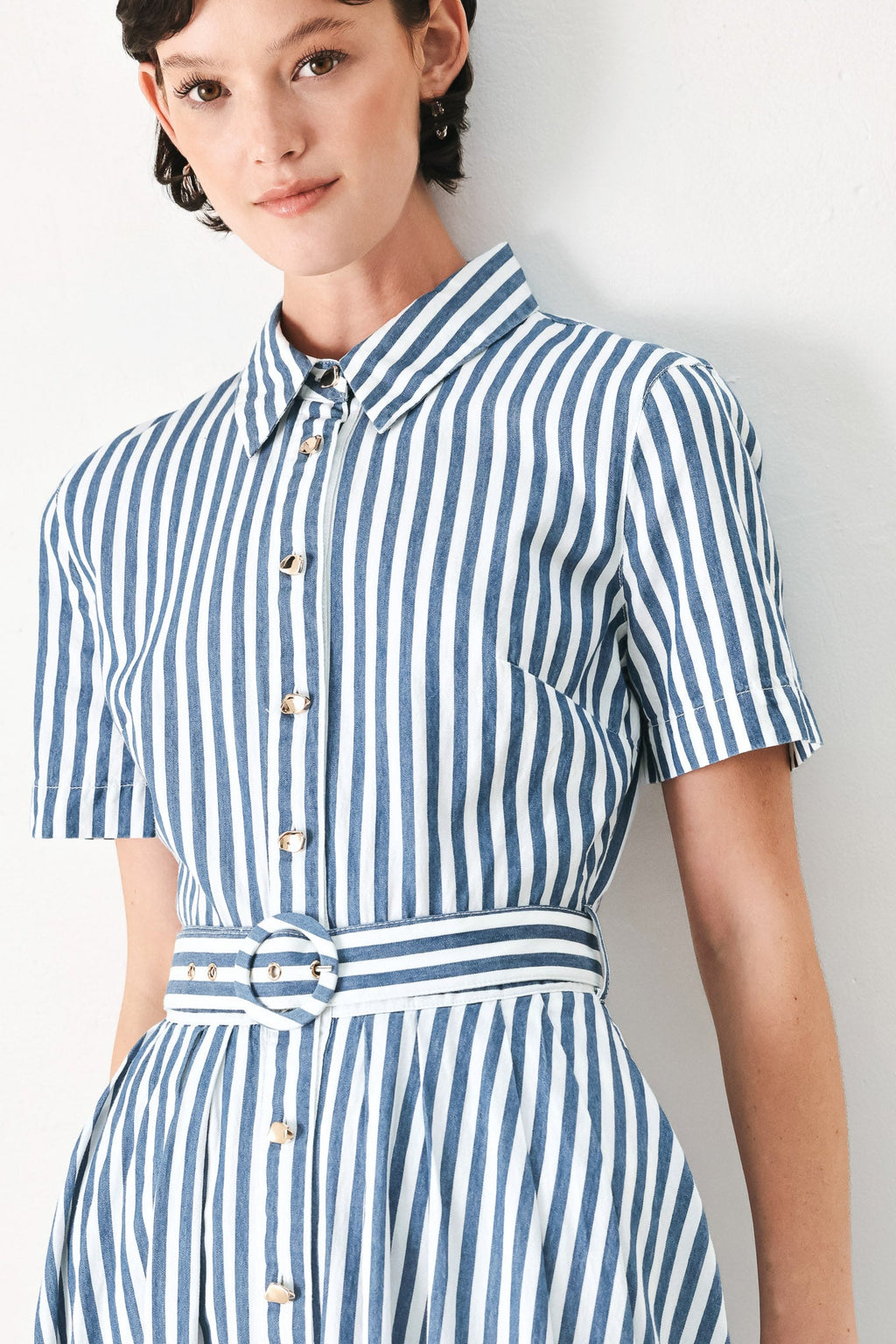 Flying Tomato Coastal Muse Strip Woven Midi Shirt Dress