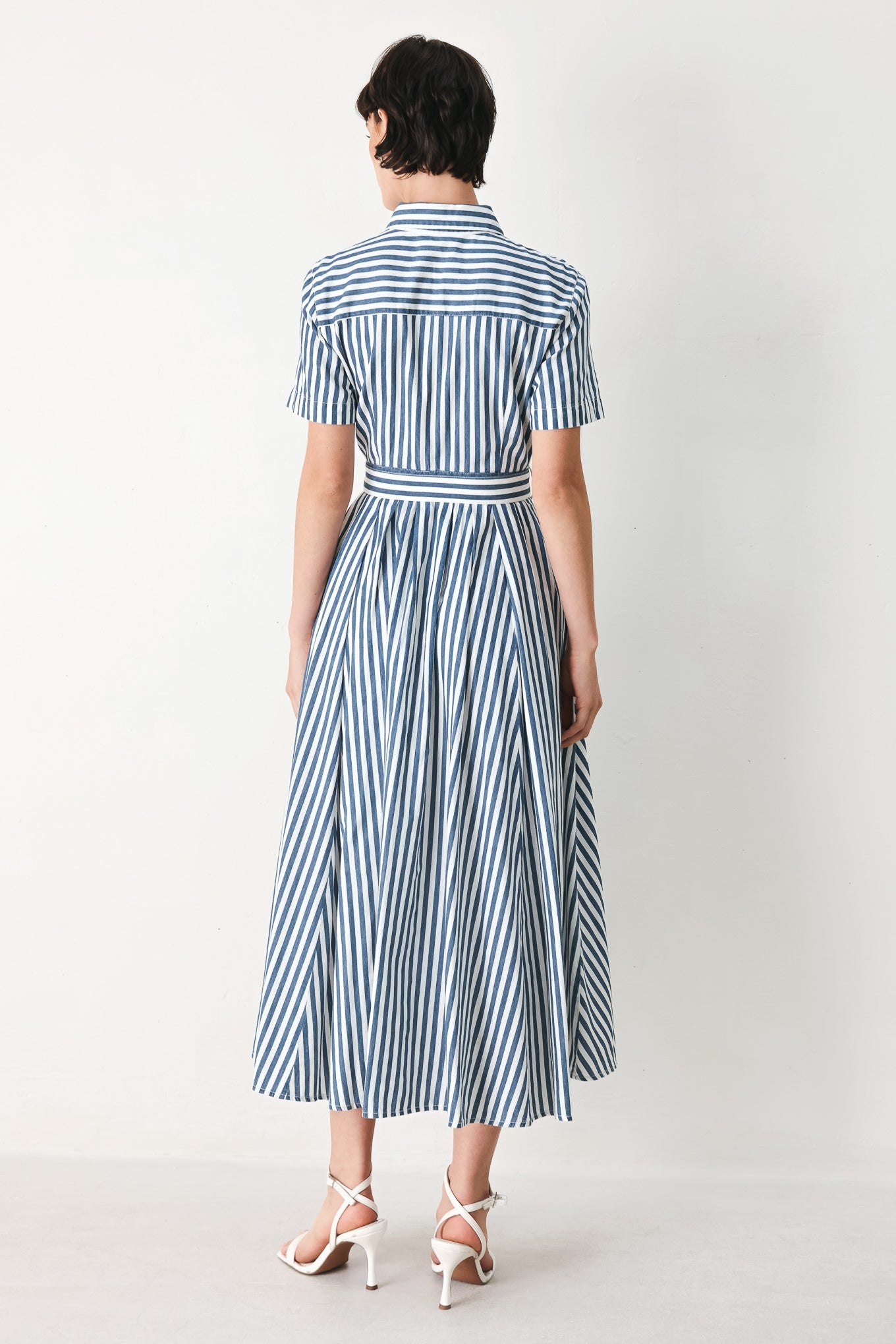 Flying Tomato Coastal Muse Strip Woven Midi Shirt Dress