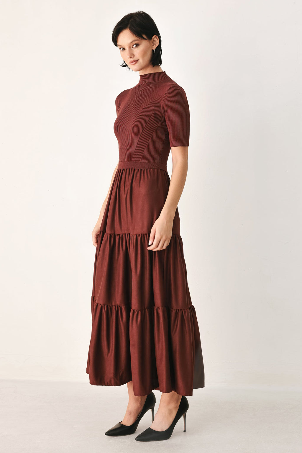 Flying Tomato Autumn Love Story Brick Tiered Midi Dress