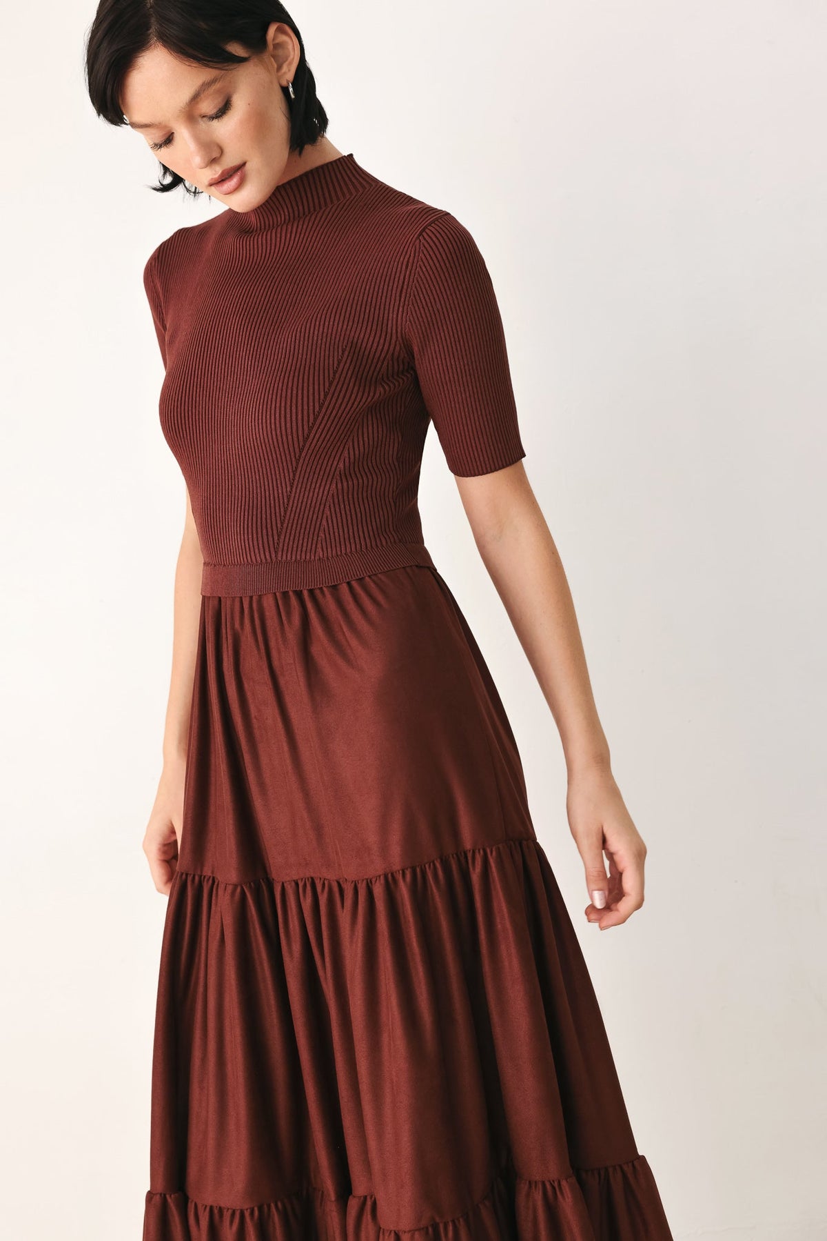Flying Tomato Autumn Love Story Brick Tiered Midi Dress