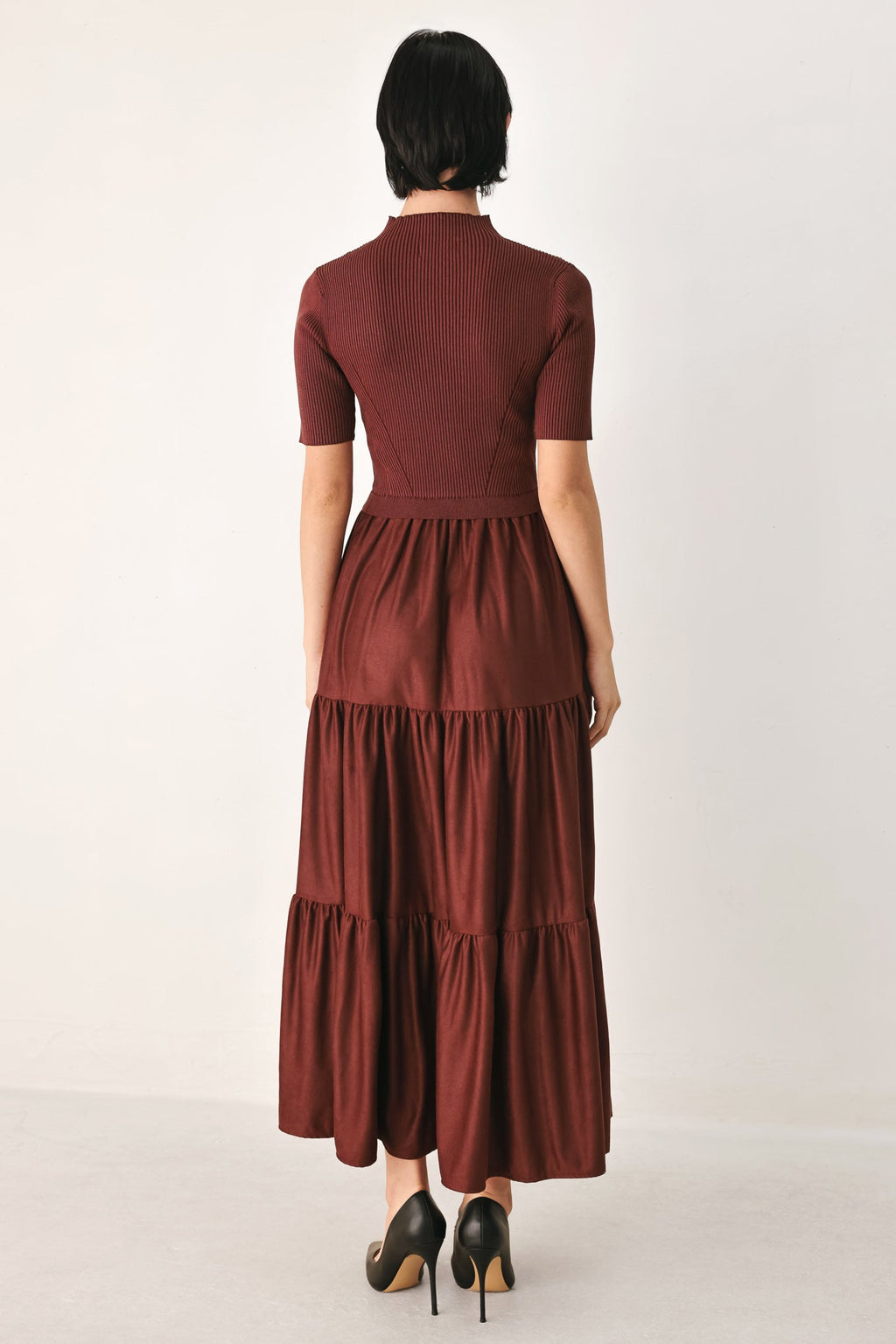Flying Tomato Autumn Love Story Brick Tiered Midi Dress