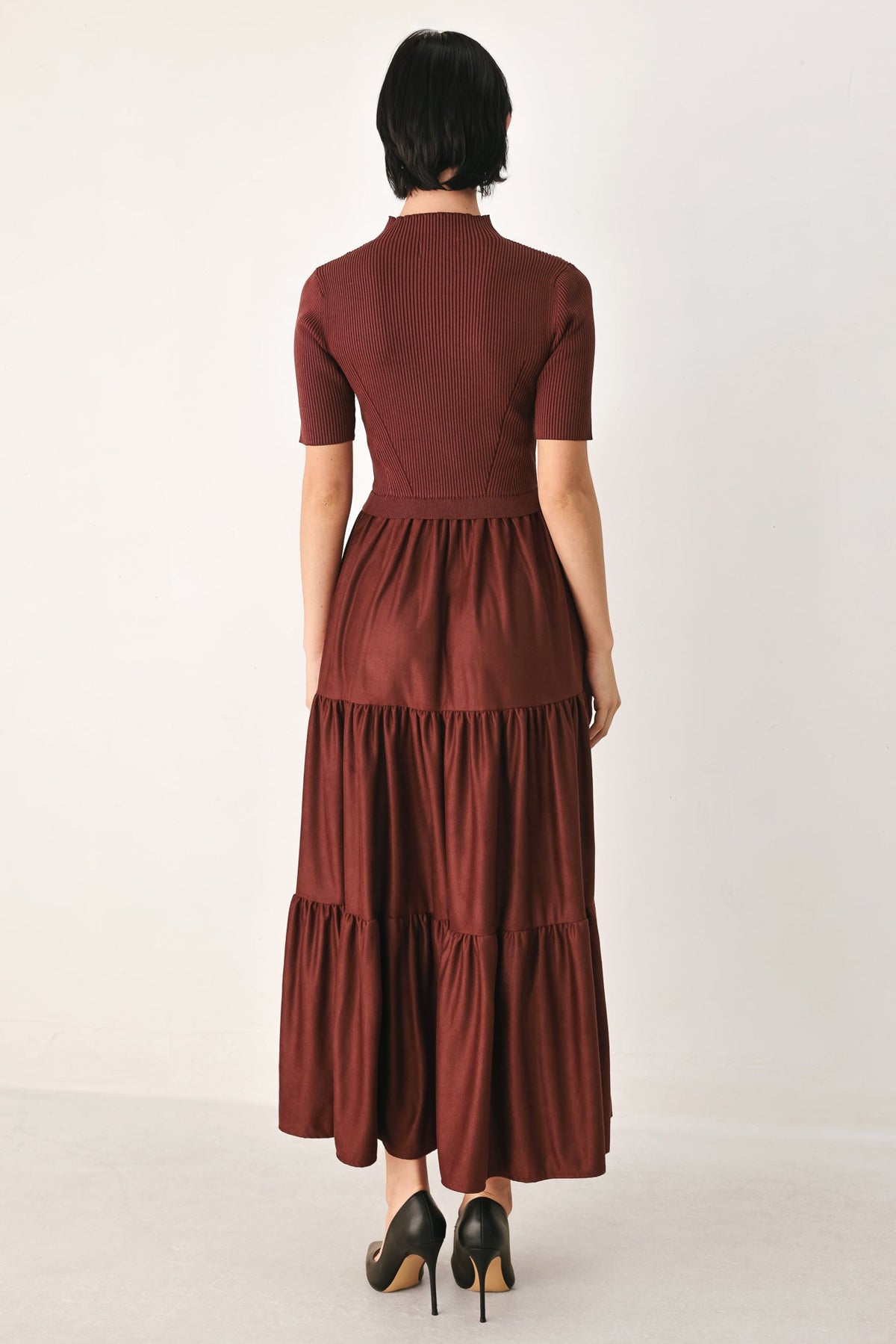 Flying Tomato Autumn Love Story Brick Tiered Midi Dress