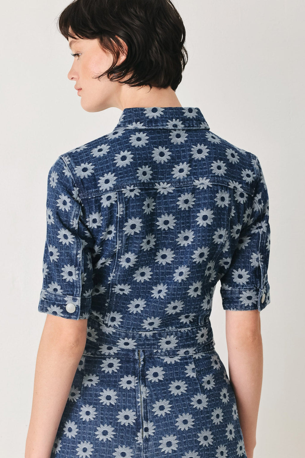 Flying Tomato - Sweet Daisy Woven Jacquard Denim Jacket