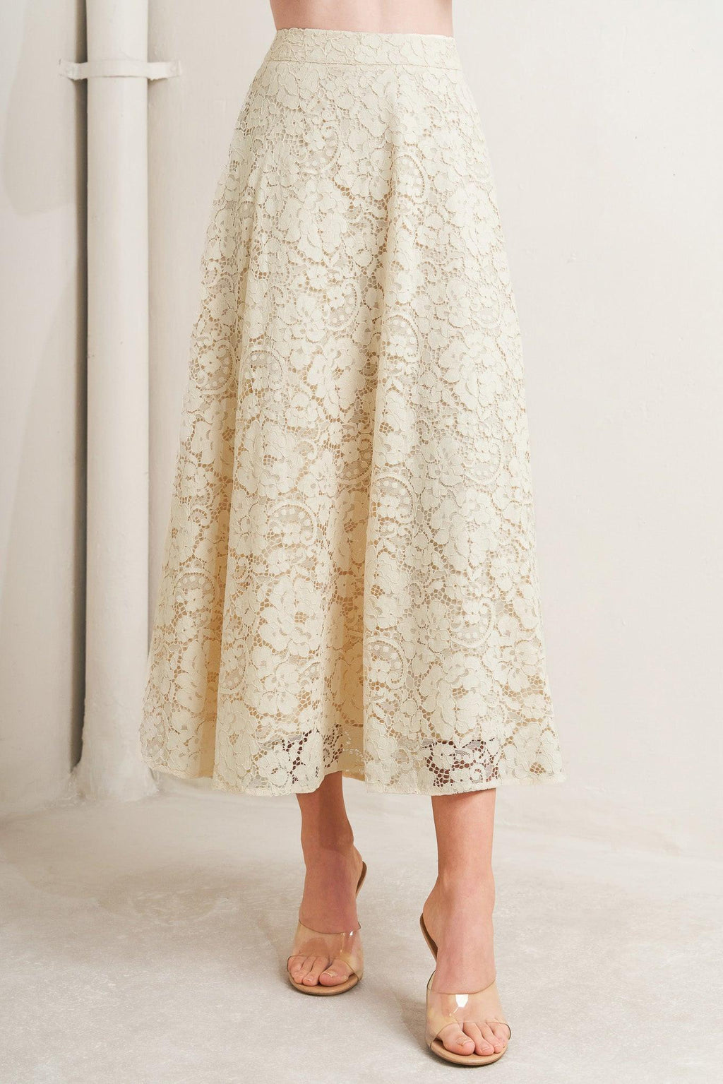 Purely Romantic Woven Lace Midi Skirt
