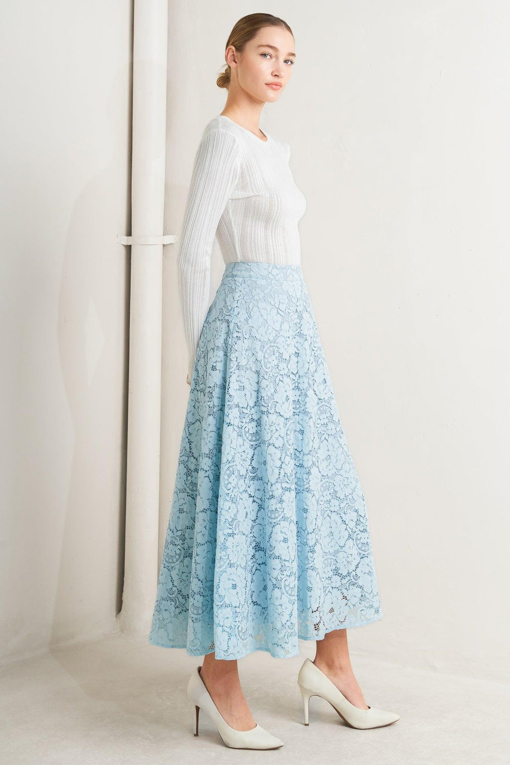 Purely Romantic Woven Lace Midi Skirt
