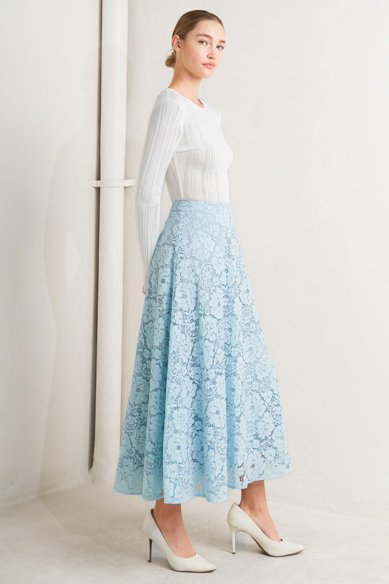 Purely Romantic Woven Lace Midi Skirt