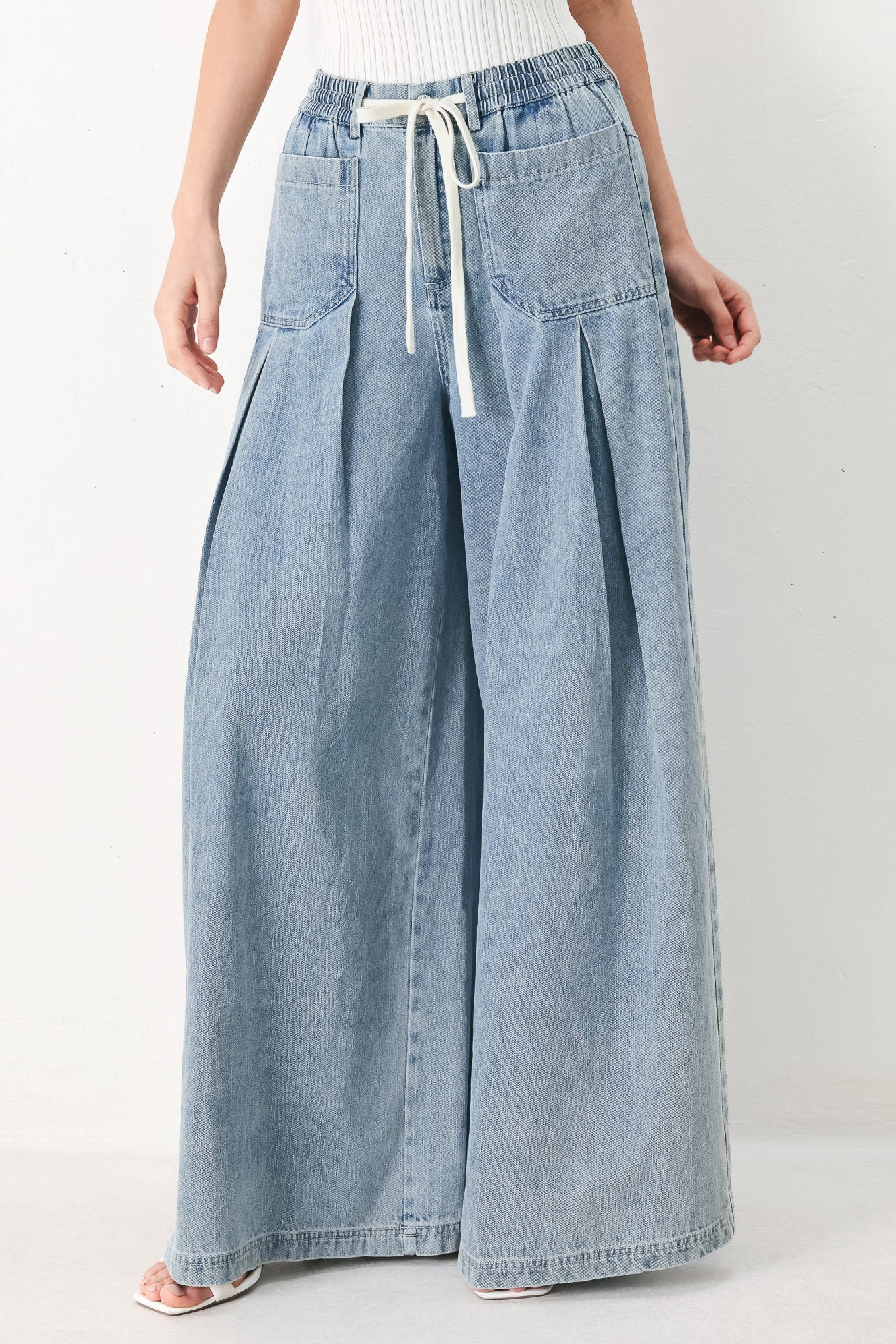Flying Tomato - Cloud Wash Palazzo Denim Pants