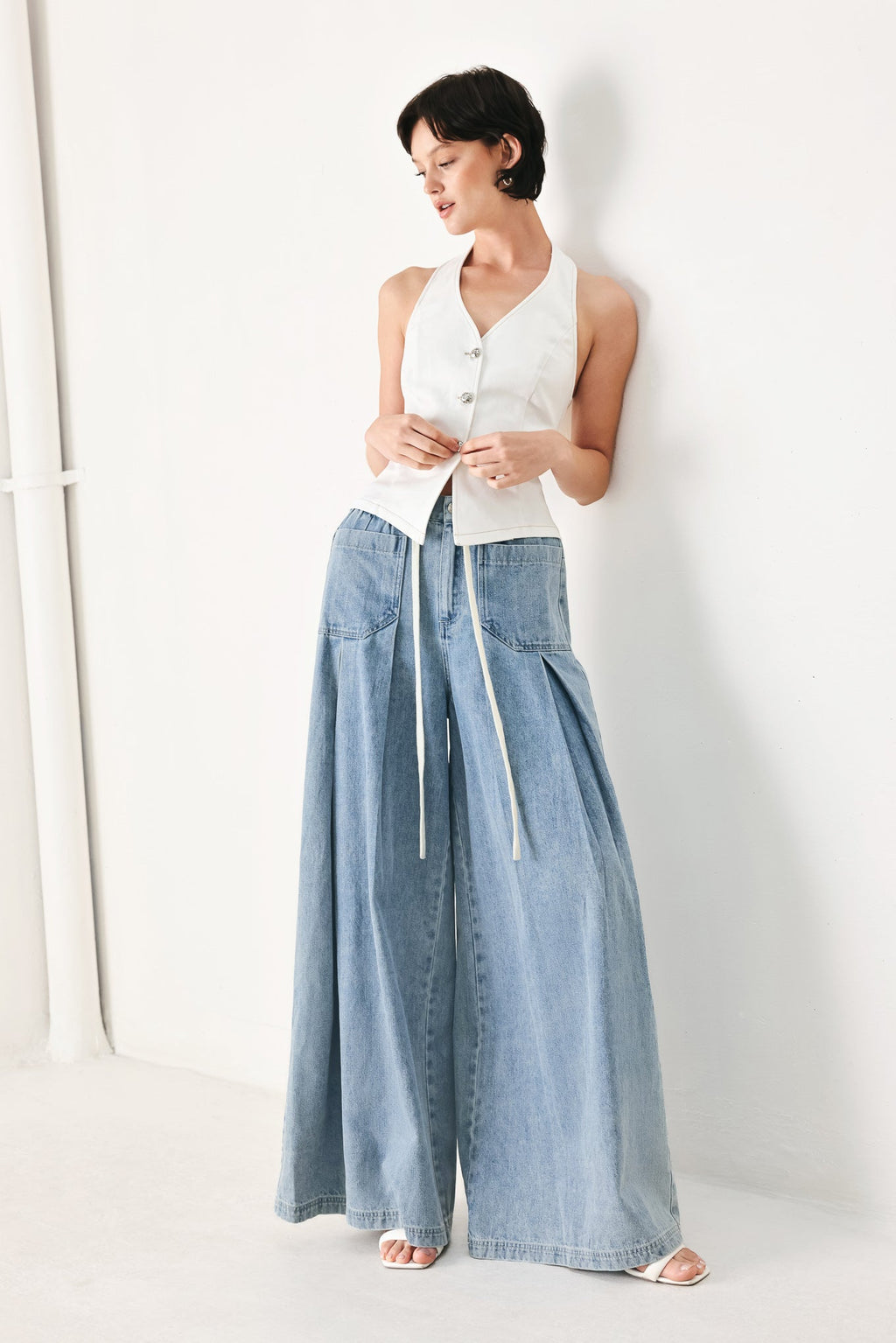 Flying Tomato - Cloud Wash Palazzo Denim Pants