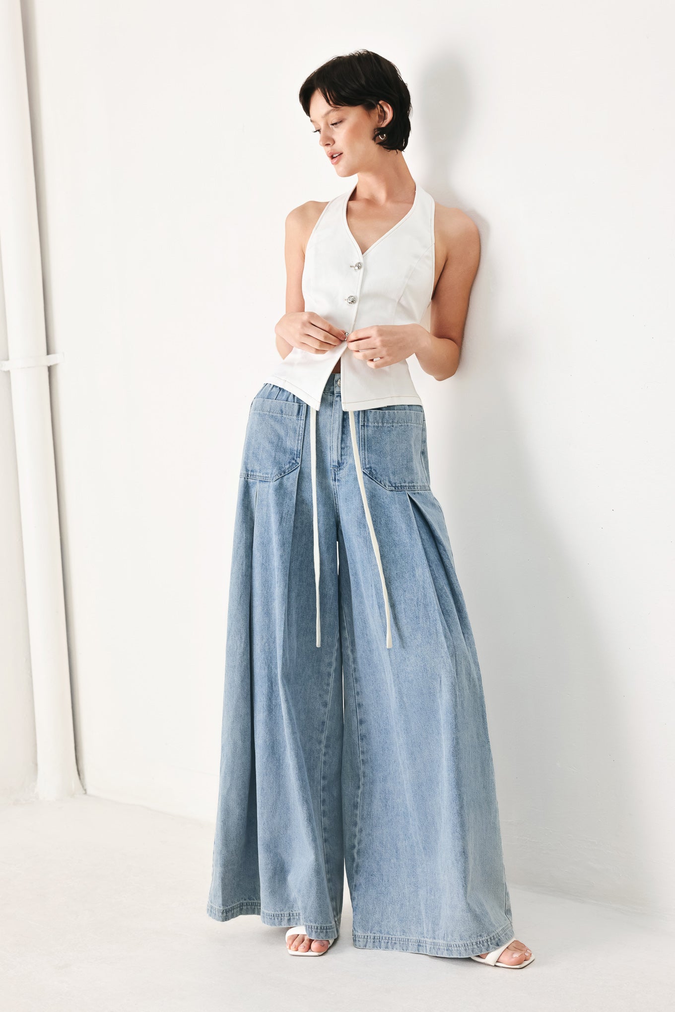 Flying Tomato - Cloud Wash Palazzo Denim Pants