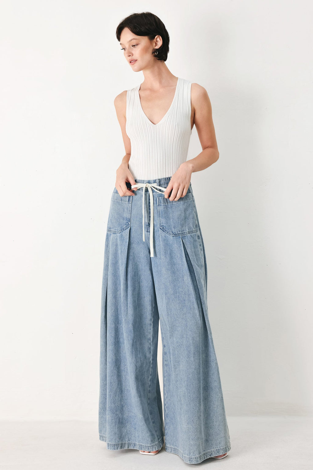 Flying Tomato - Cloud Wash Palazzo Denim Pants