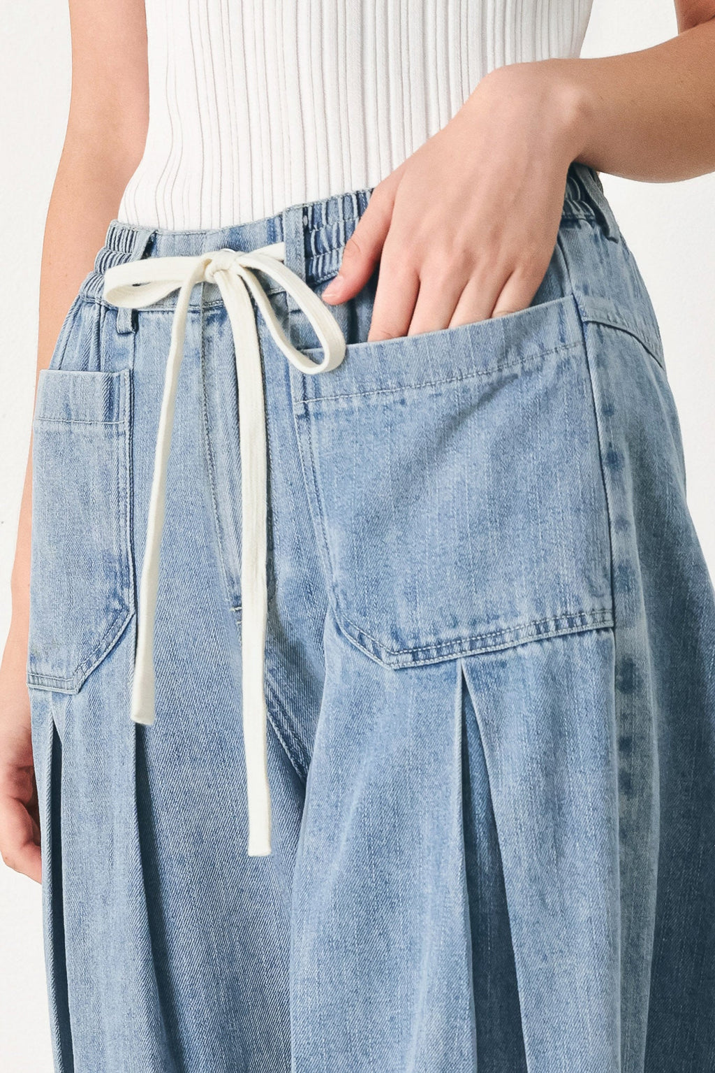 Flying Tomato - Cloud Wash Palazzo Denim Pants