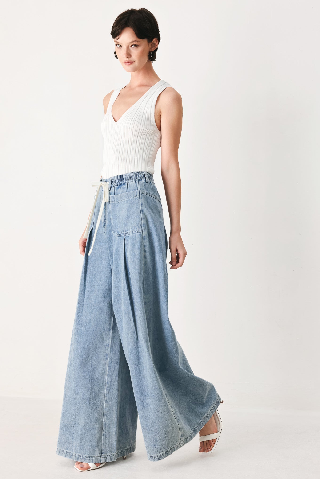 Flying Tomato - Cloud Wash Palazzo Denim Pants