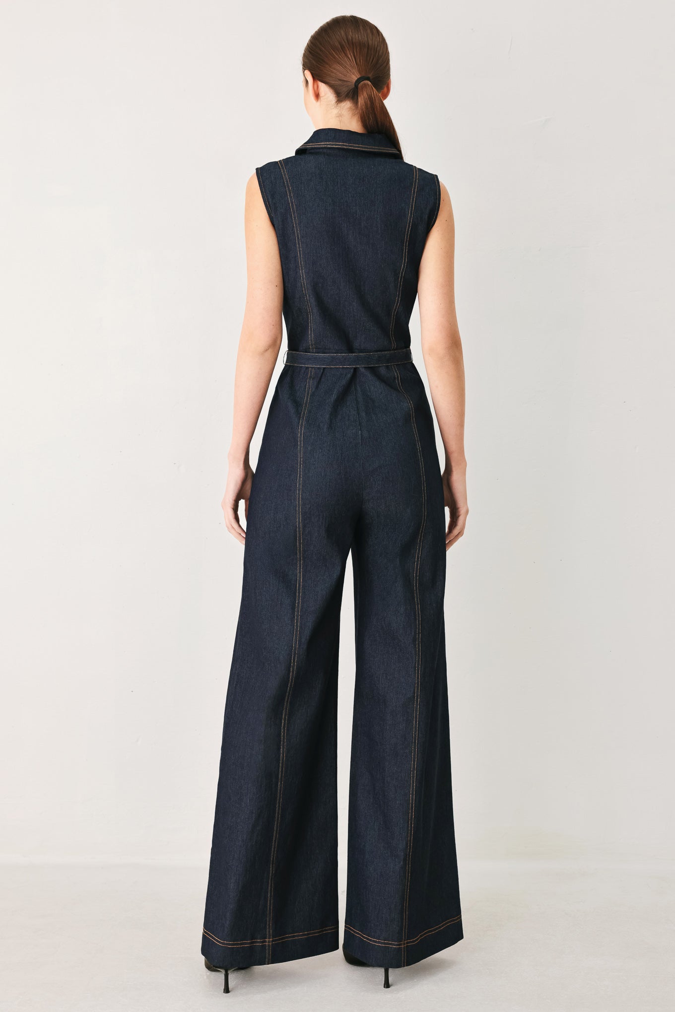 Flying Tomato Sleeveless Workwear Denim Jumpsuit