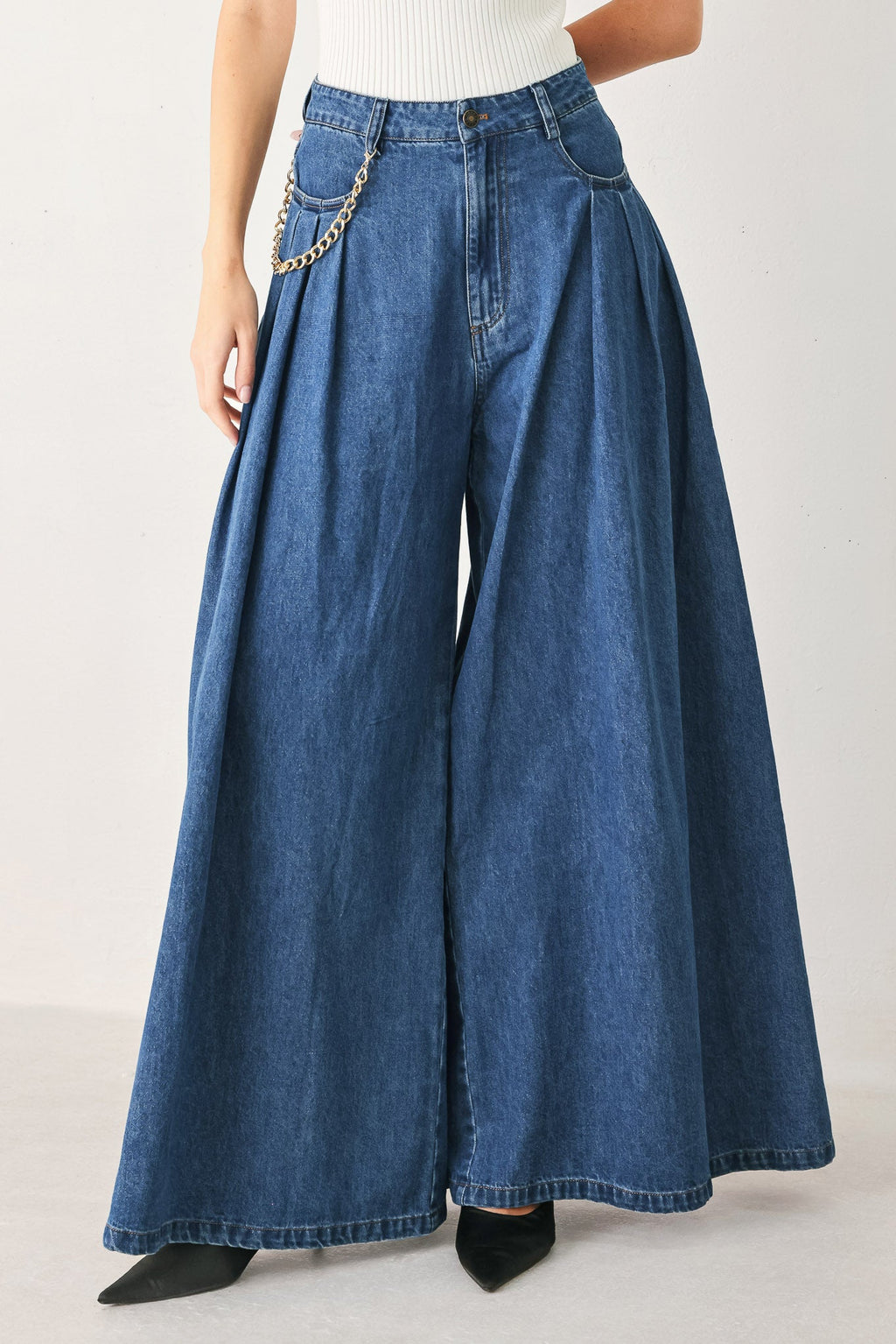 Flying Tomato Statement Blue Wide Leg Denim Pants