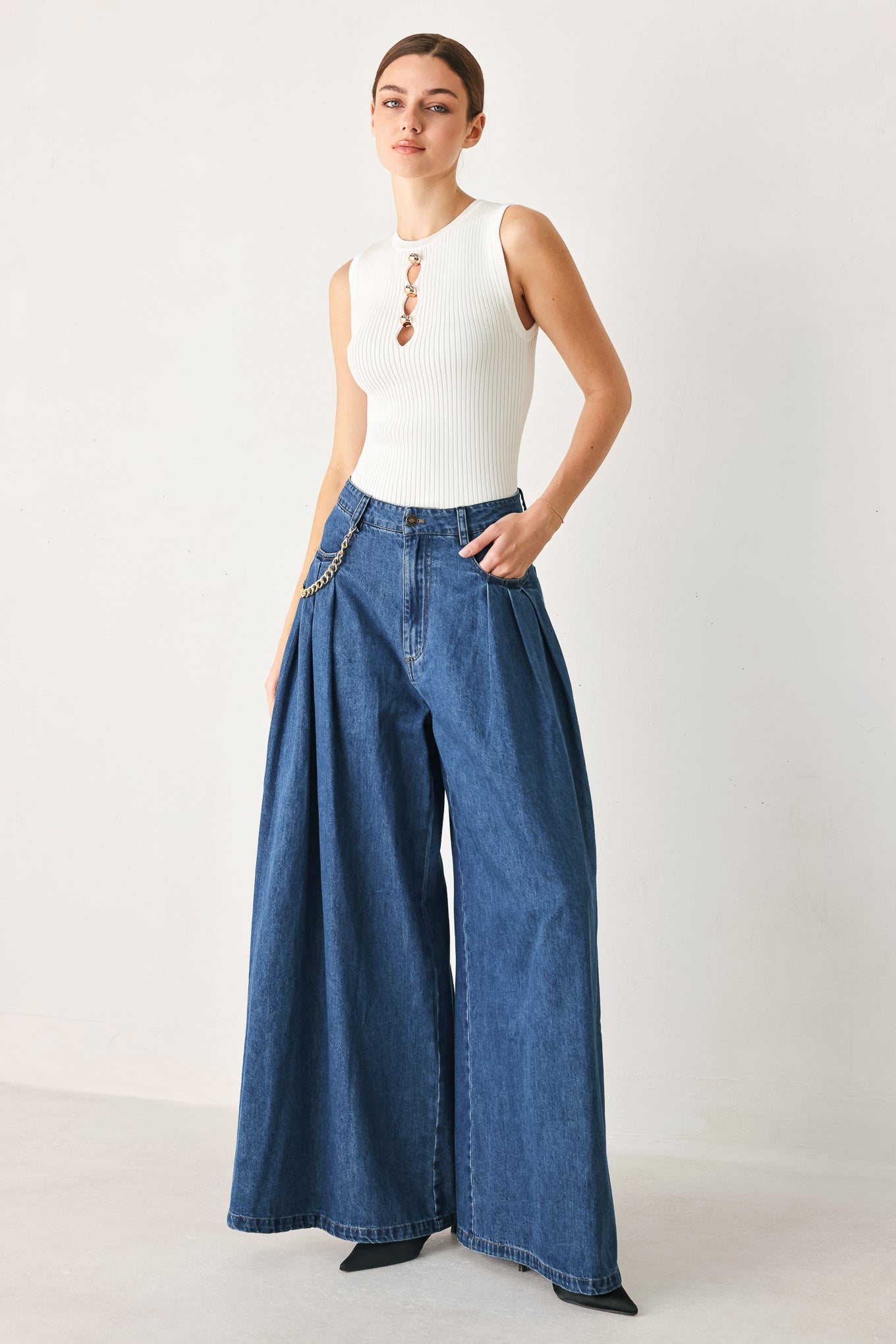 Flying Tomato Statement Blue Wide Leg Denim Pants