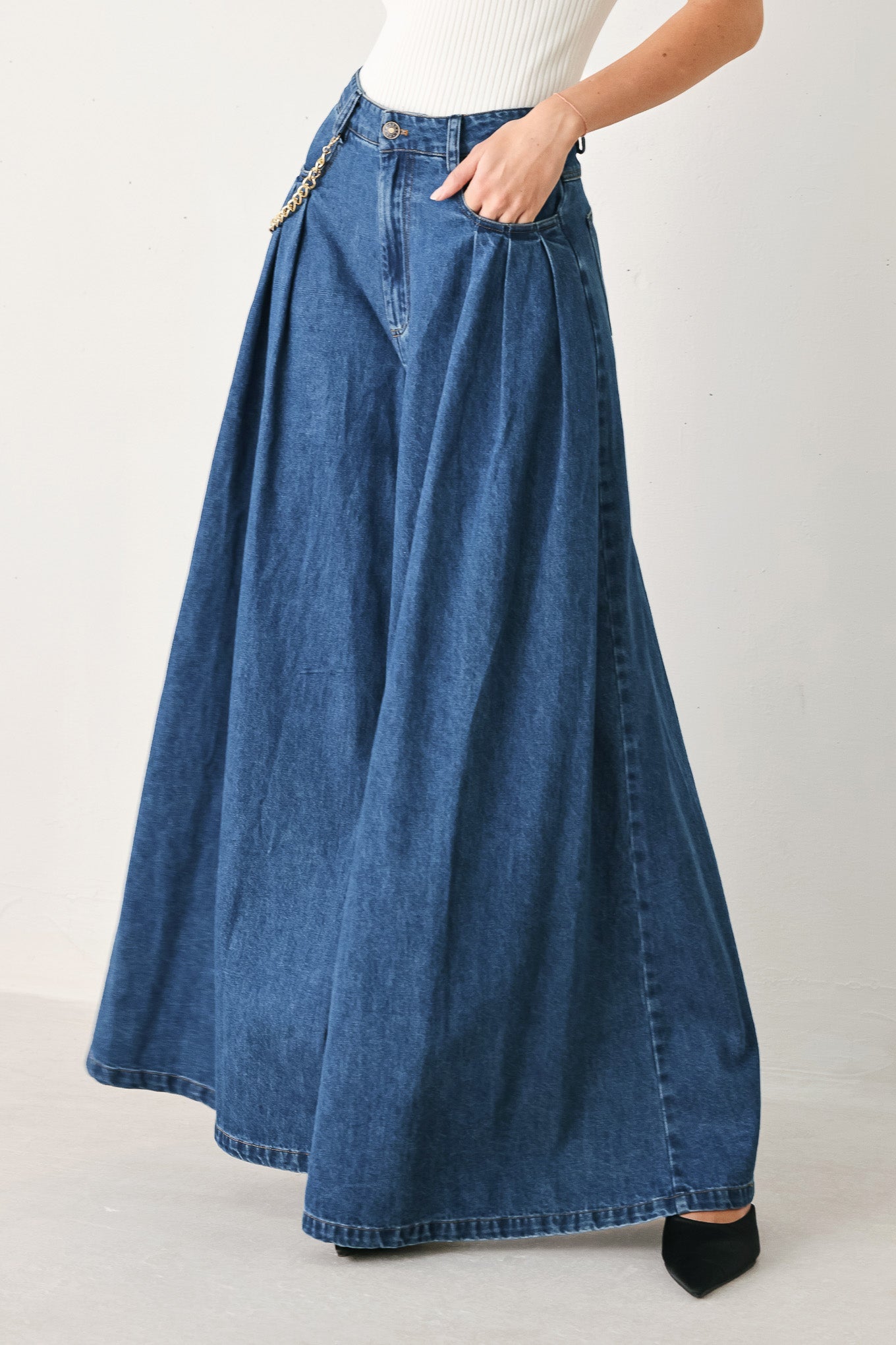 Flying Tomato Statement Blue Wide Leg Denim Pants