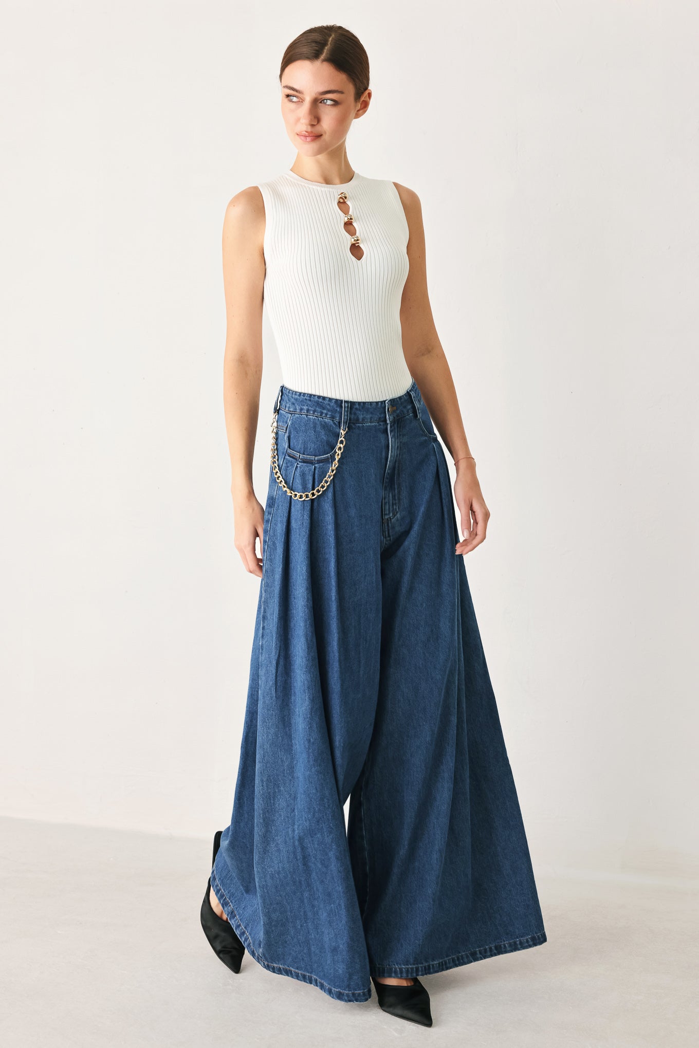 Flying Tomato Statement Blue Wide Leg Denim Pants