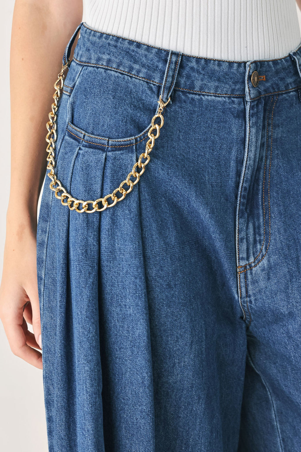 Flying Tomato Statement Blue Wide Leg Denim Pants