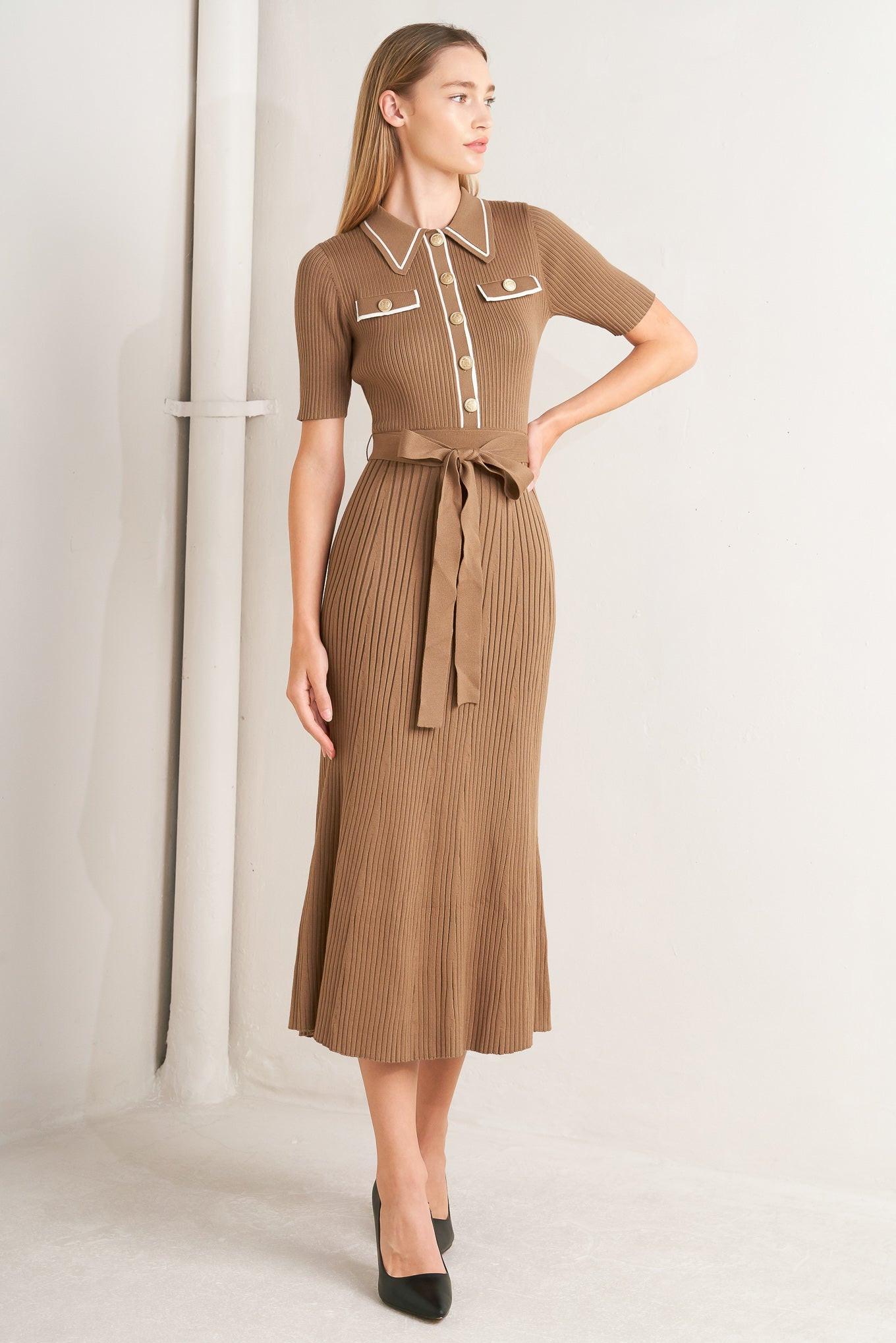Parisian Inspired Style Sweater Knit Midi Dress