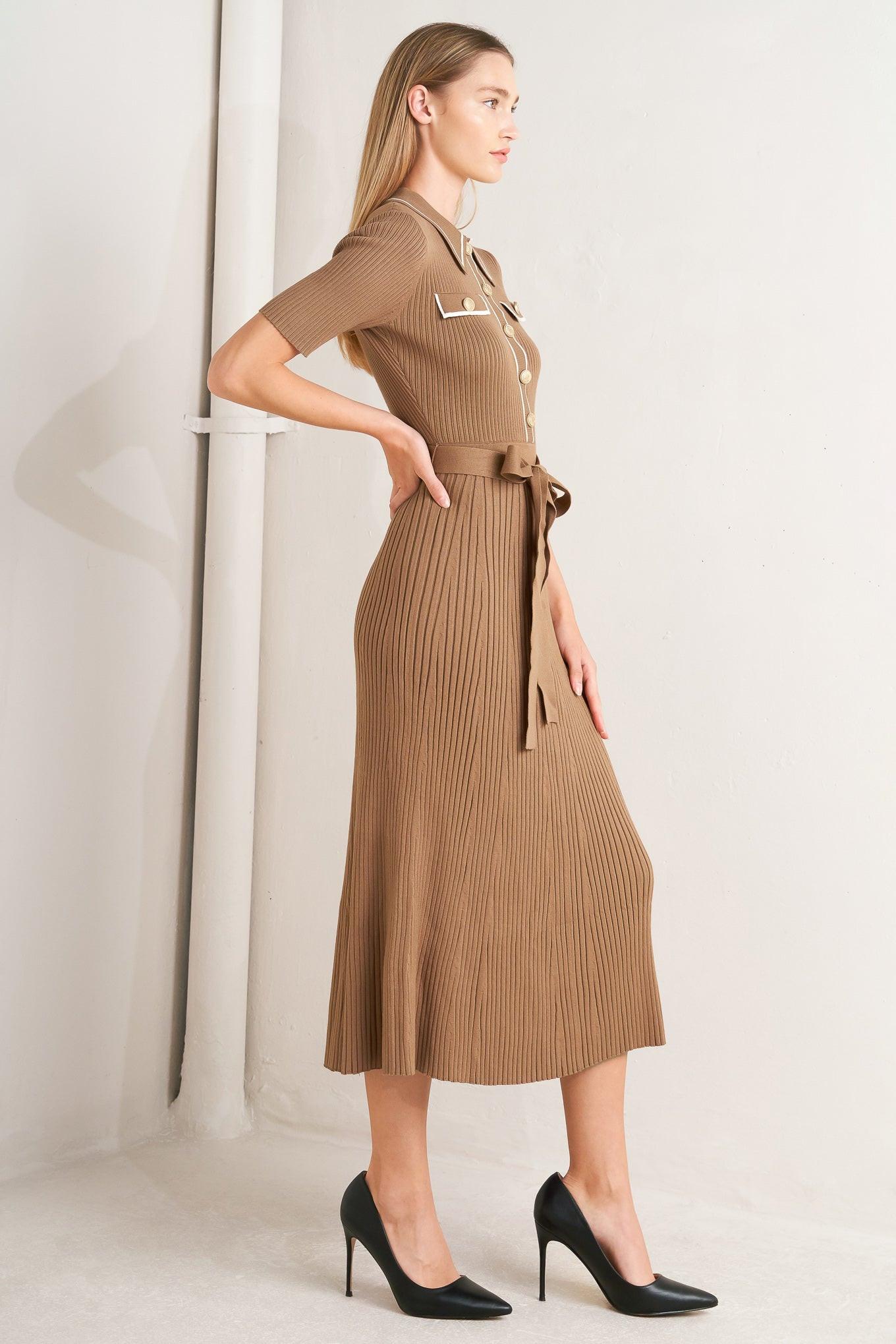 Parisian Inspired Style Sweater Knit Midi Dress