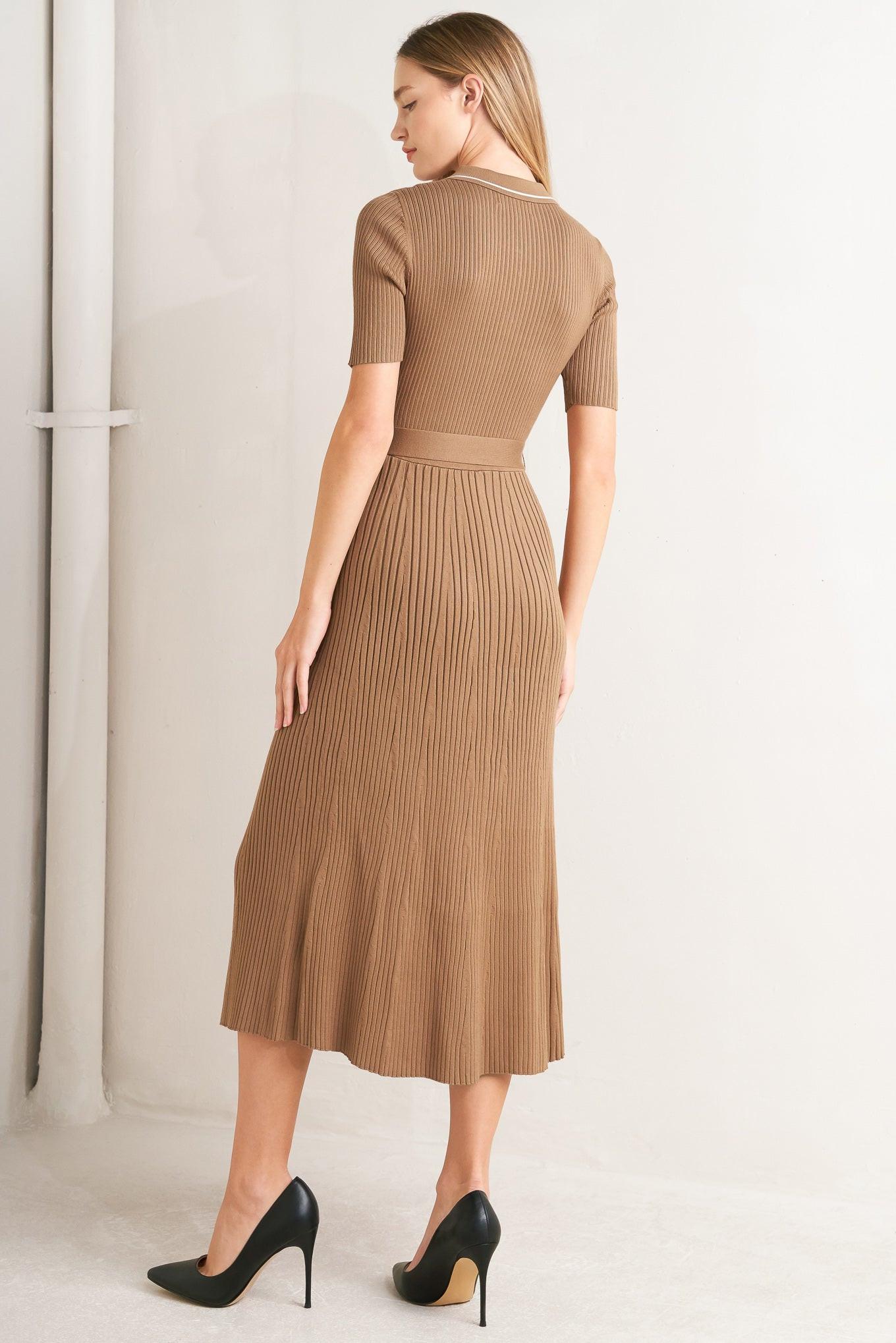 Parisian Inspired Style Sweater Knit Midi Dress