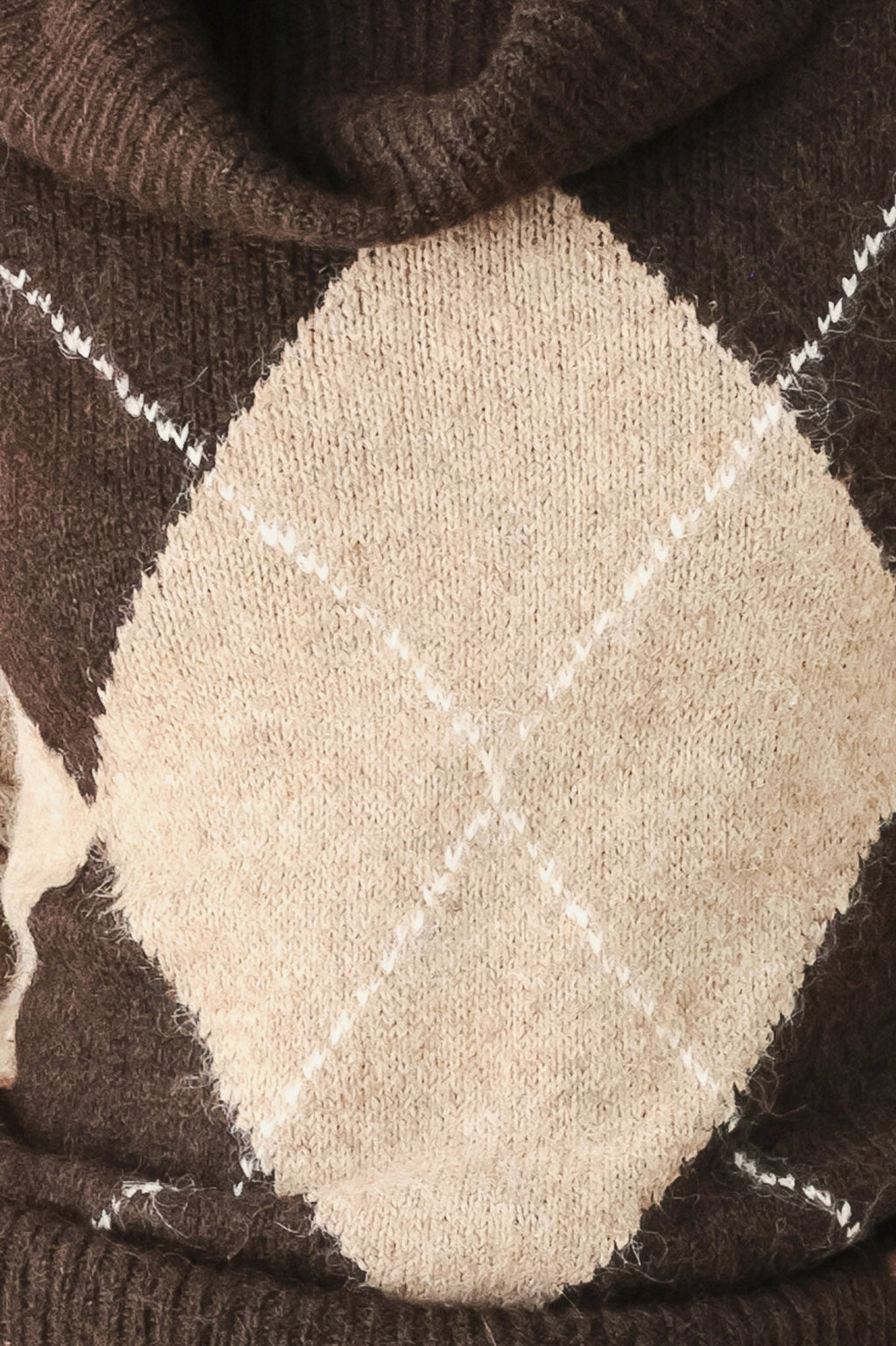 Flying Tomato Cozy Moments Brown Argyle Cowl Neck Sweater