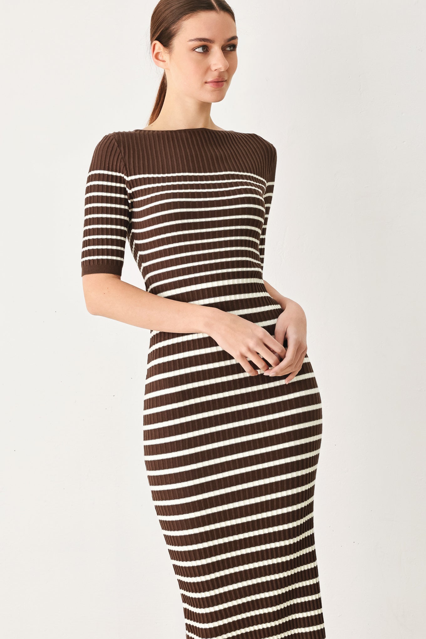 Flying Tomato Chocolate Stripe Sweater Midi Dress