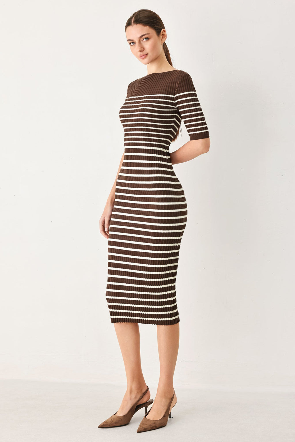 Flying Tomato Chocolate Stripe Sweater Midi Dress