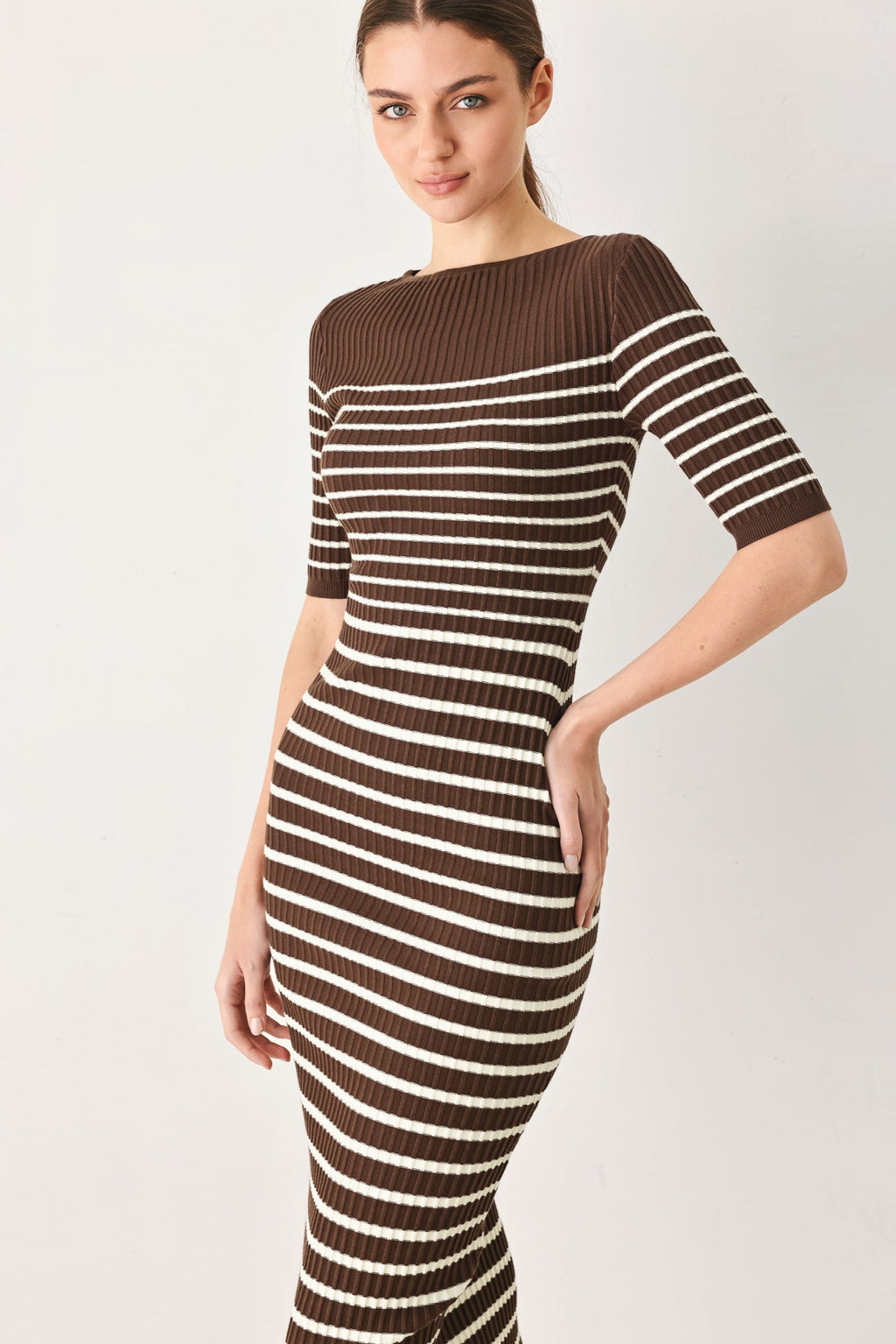 Flying Tomato Chocolate Stripe Sweater Midi Dress